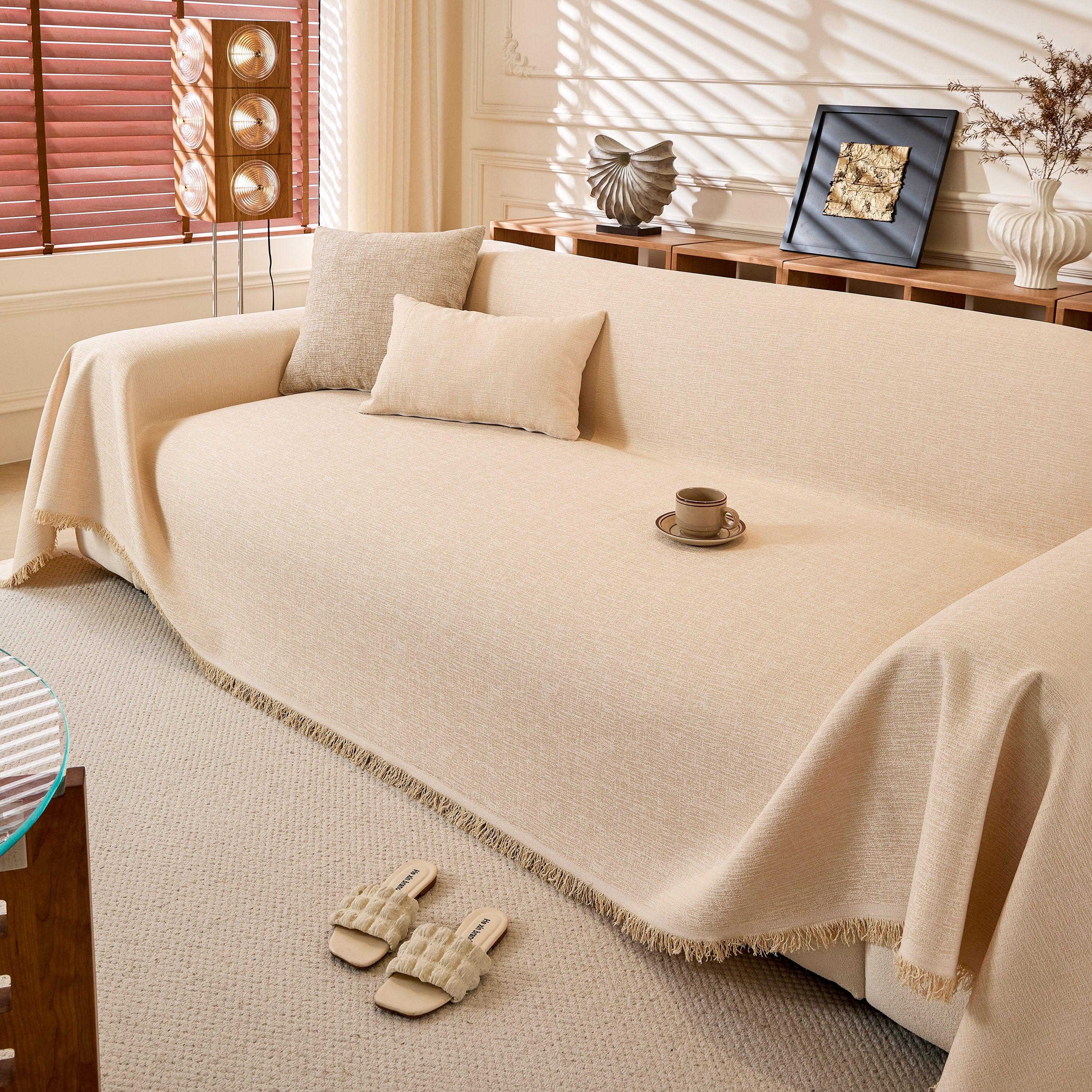 Natural Textured Linen Couch Cover, Breathable & Hypoallergenic Furniture Protector - TaroTextile