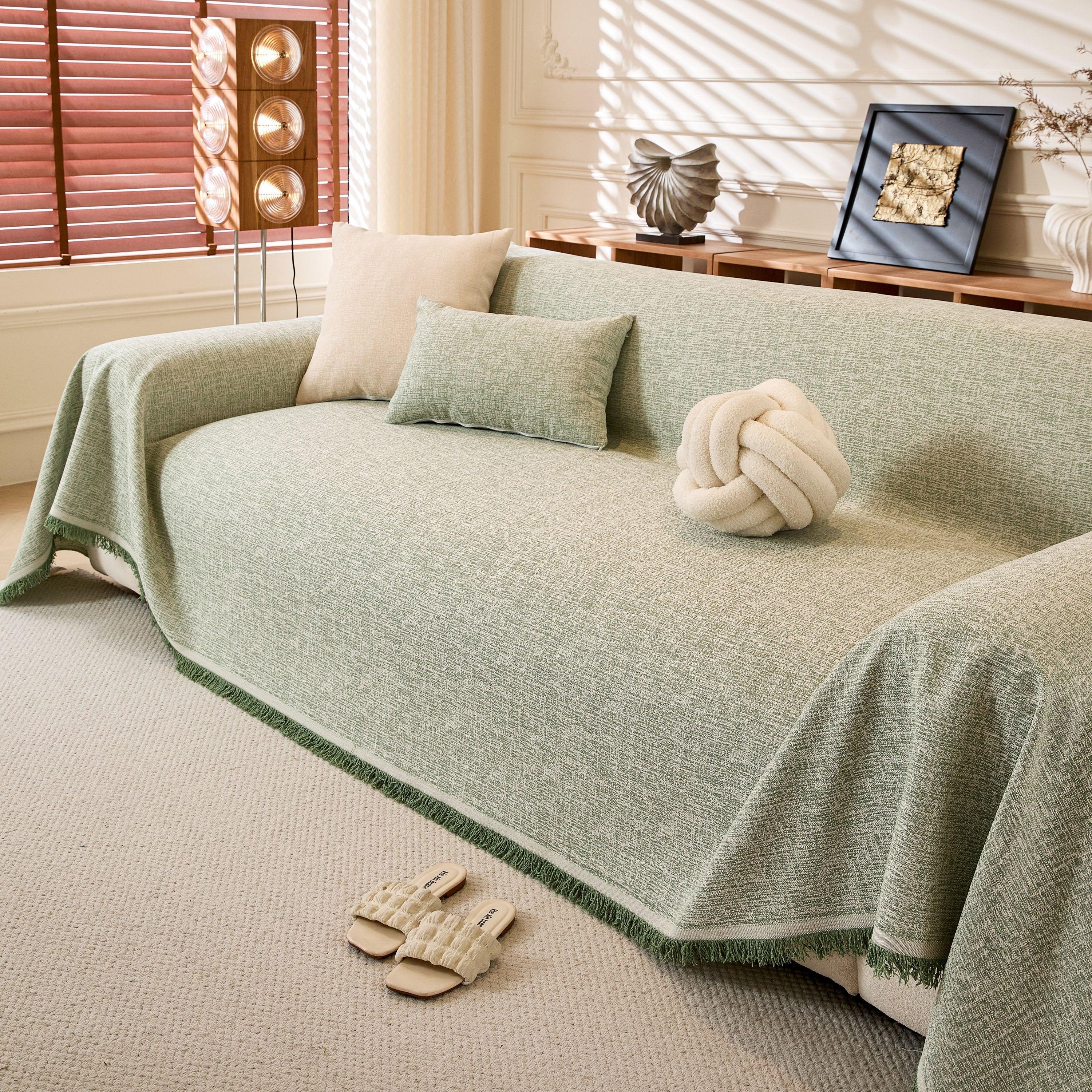 Natural Textured Linen Couch Cover, Breathable & Hypoallergenic Furniture Protector - TaroTextile