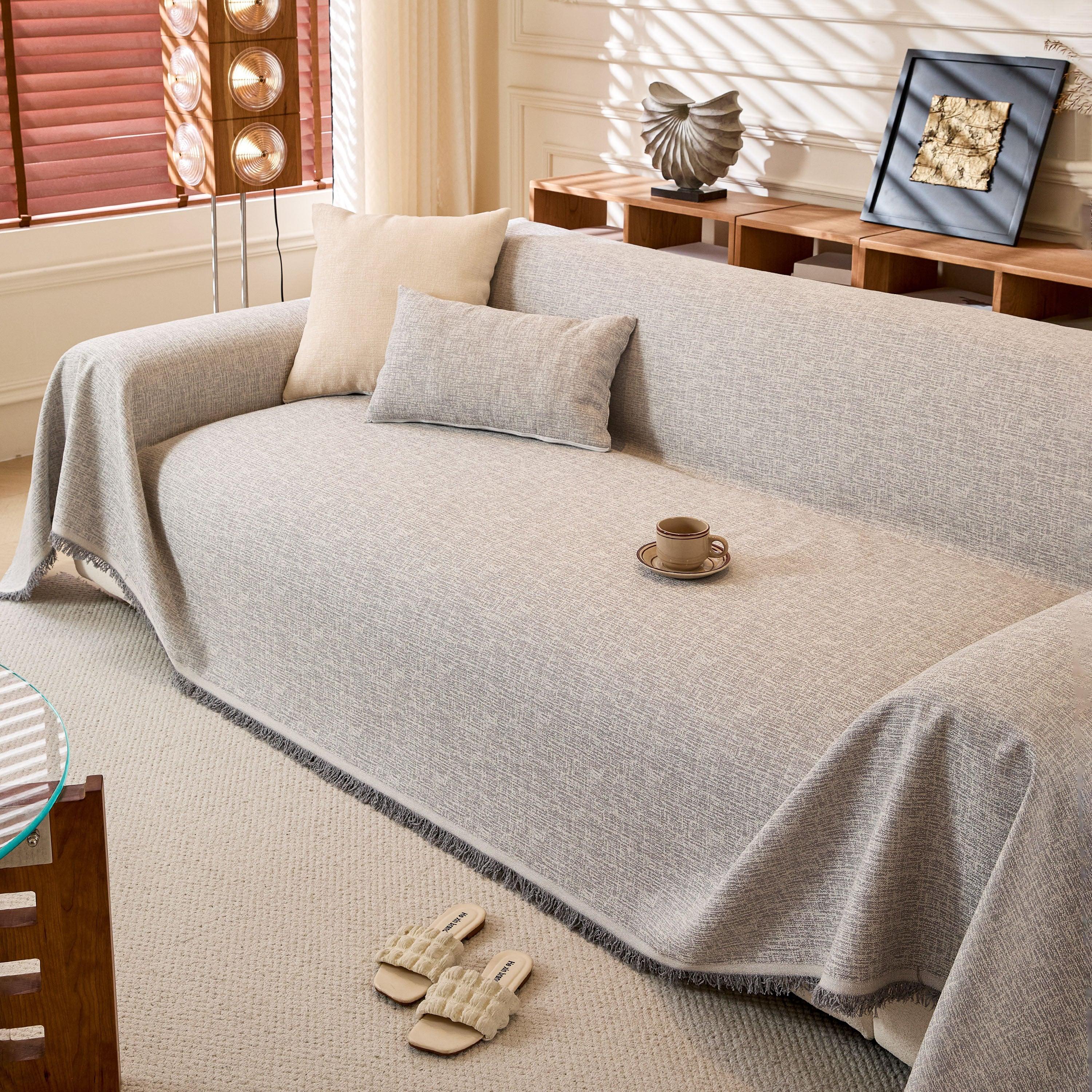 Natural Textured Linen Couch Cover, Breathable & Hypoallergenic Furniture Protector - TaroTextile