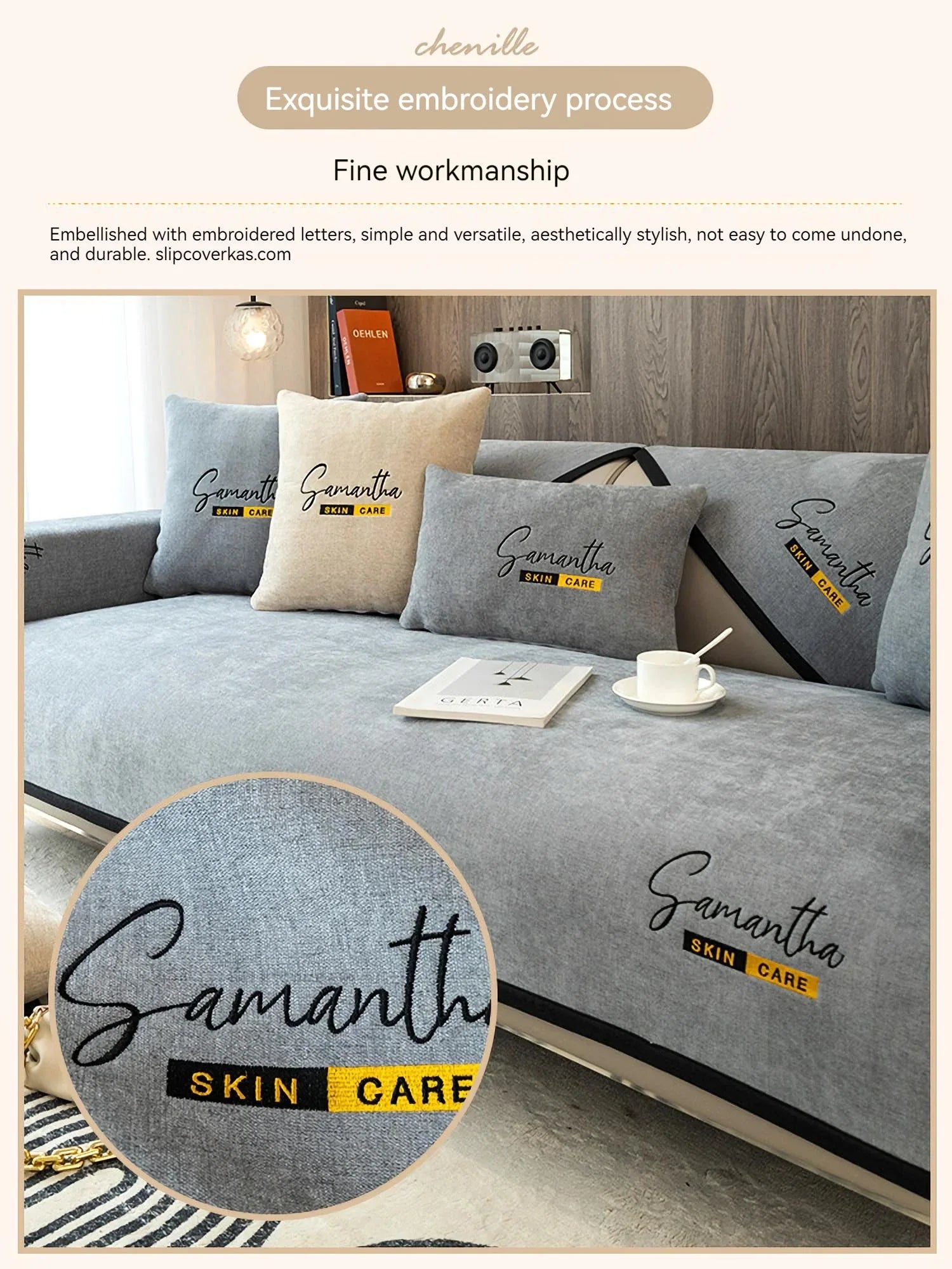 Non-Slip Cat Scratch Furniture Cover for Leather Sofas, Chenille Sofa Towels Covers I - TaroTextile