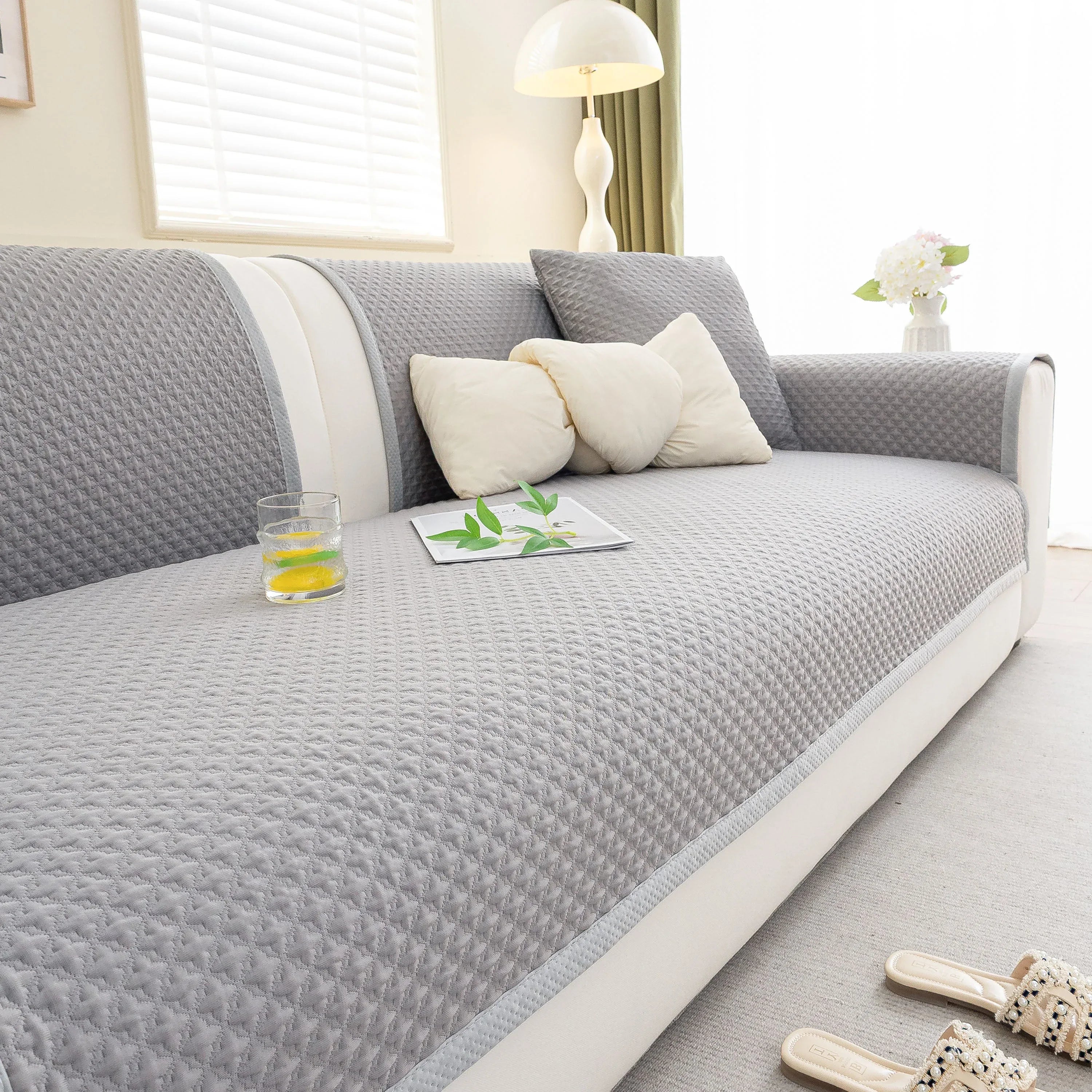 Non-Slip Diamond Quilted Sofa Cover, Separate Pieces Sectional Couch Protector - TaroTextile