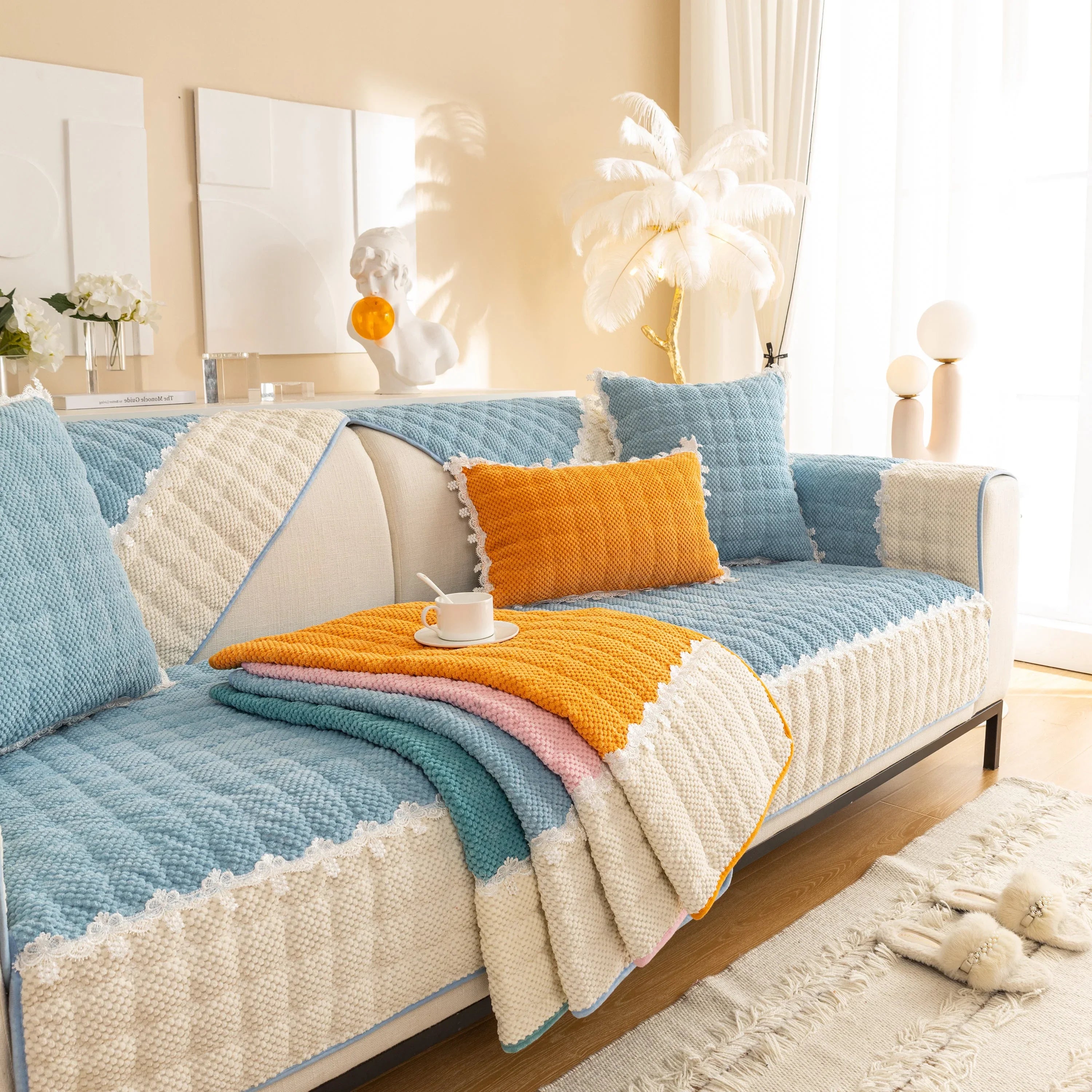 Non-Slip Sectional Couch Cover with Lace, Furniture Protector for Dogs, Pets, and Kids III - TaroTextile