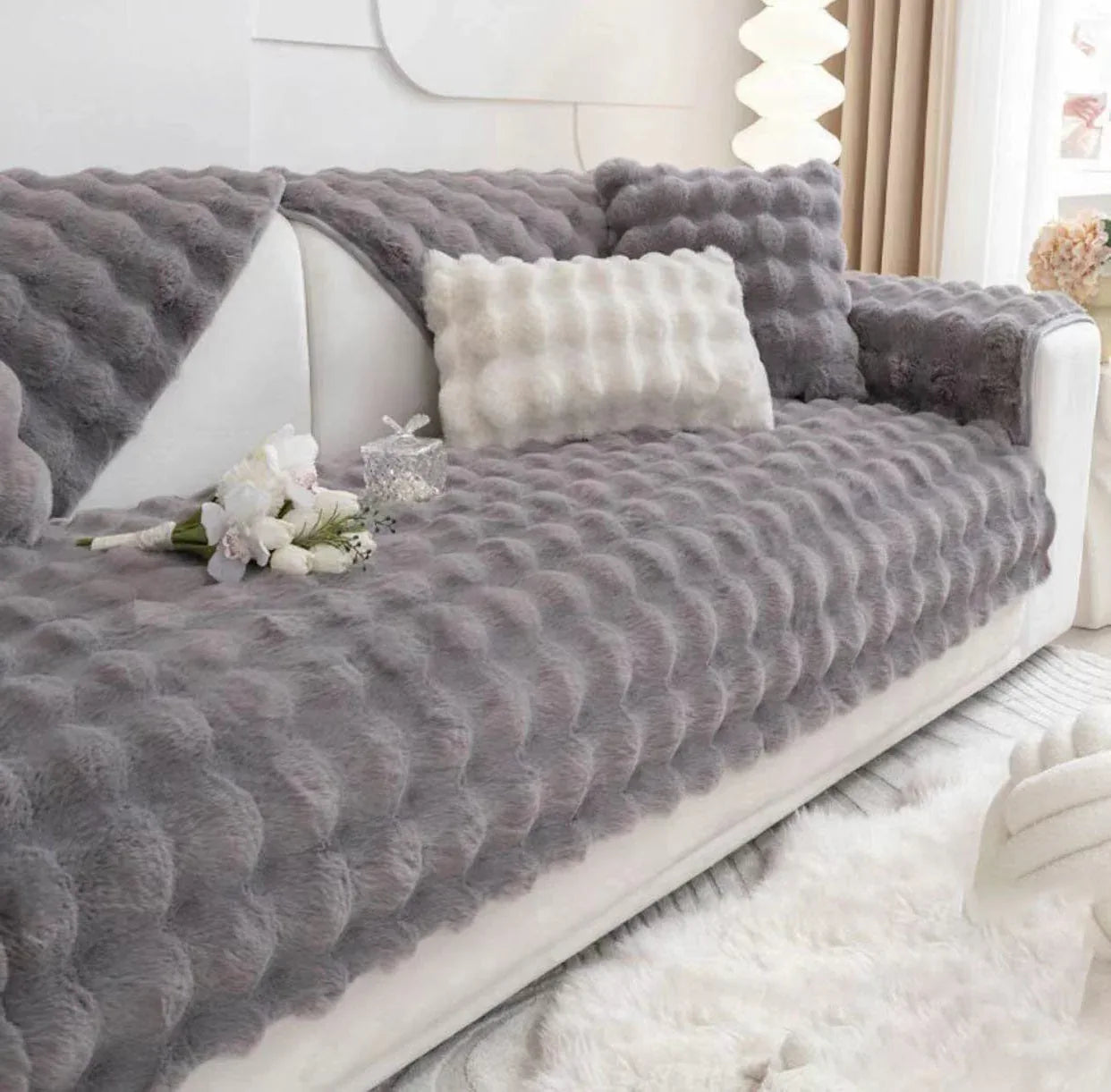 Non-slip Faux Fur Sofa Cover – Super Soft, Fluffy, and Stylish Couch Covers II - TaroTextile