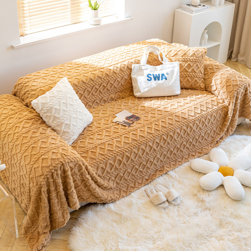 Soft Coral Plush Sofa Blanket Cozy Warm Throw Blanket Universal Slipcover