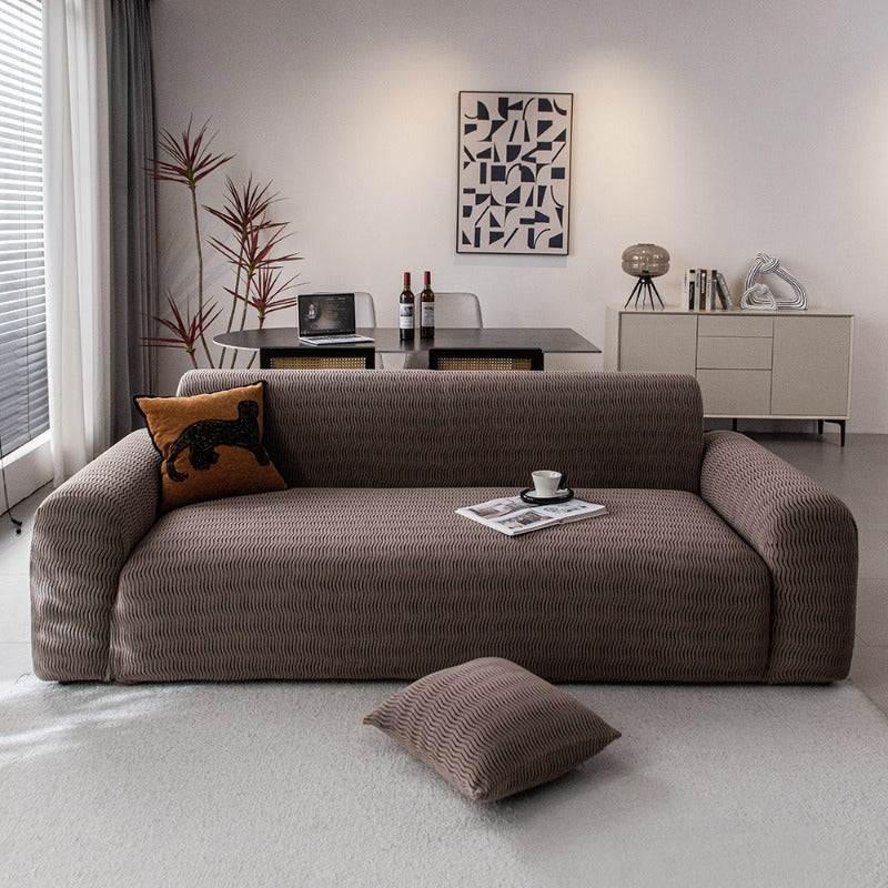 Plush Fleece Stretchy Sofa Cove Soft Cozy Textured Geometric Couch Cover - TaroTextile