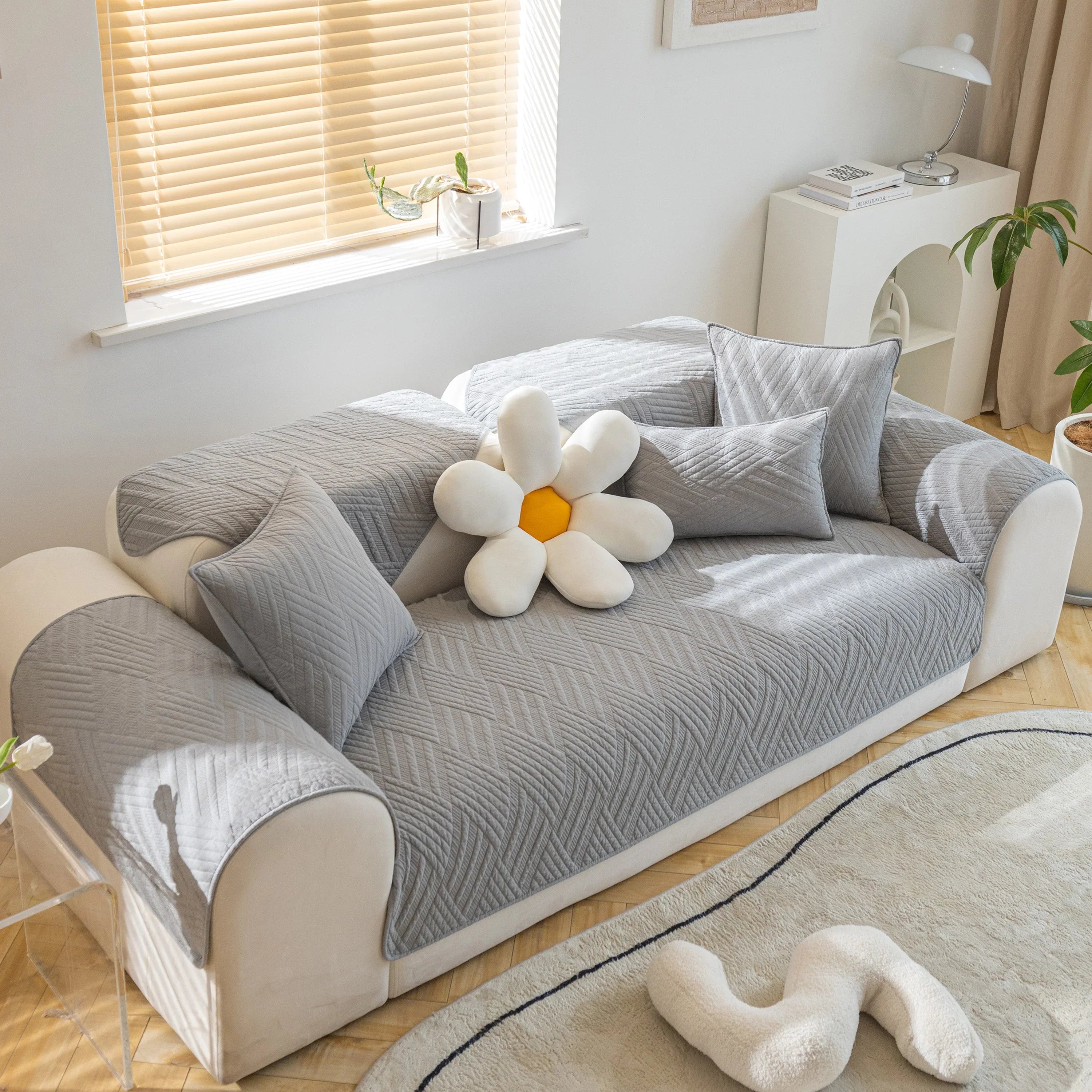 Quilted Geometric Cotton Sofa Cover, Non-Slip & Thick Padded Furniture Covers - TaroTextile