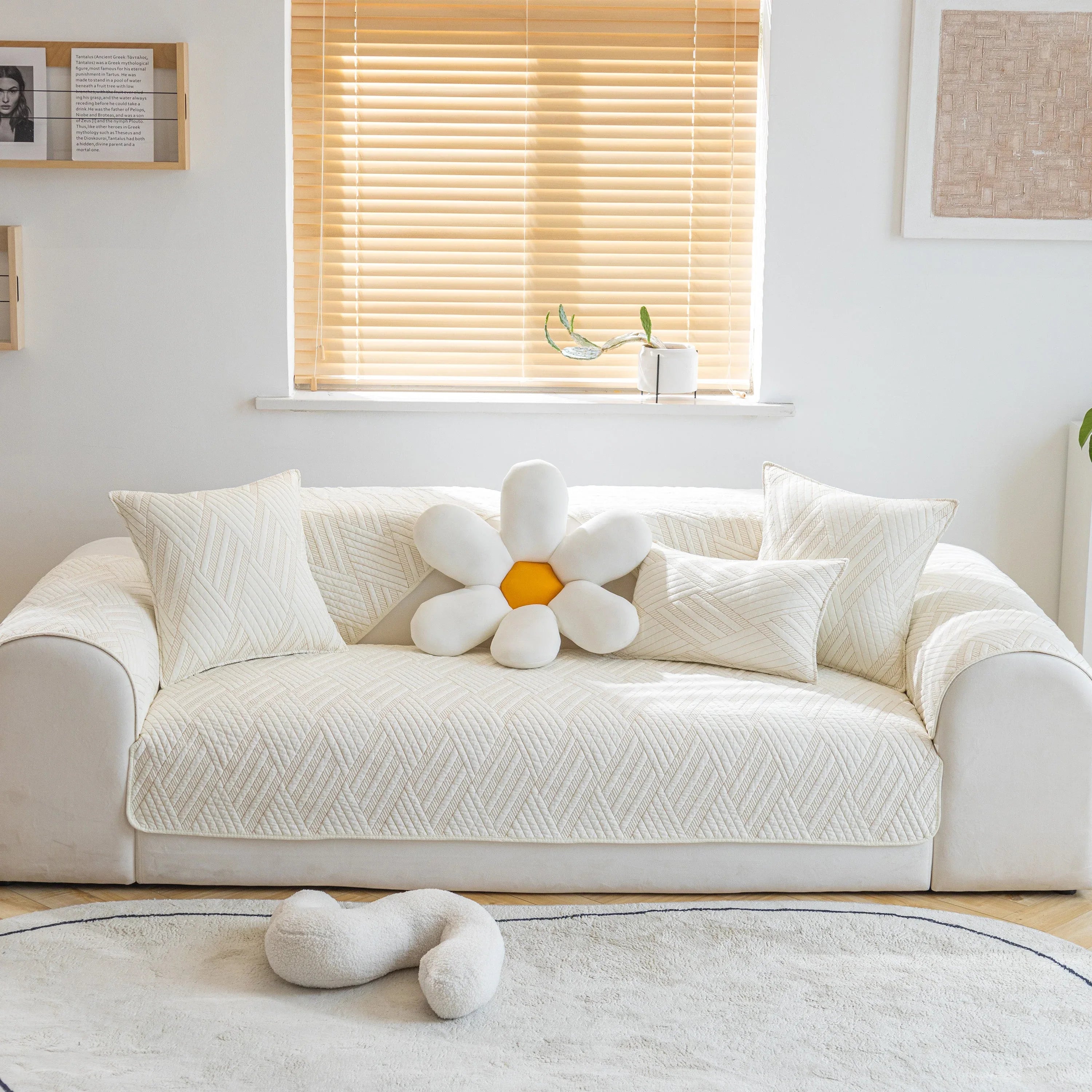 Quilted Geometric Cotton Sofa Cover, Non-Slip & Thick Padded Furniture Covers - TaroTextile