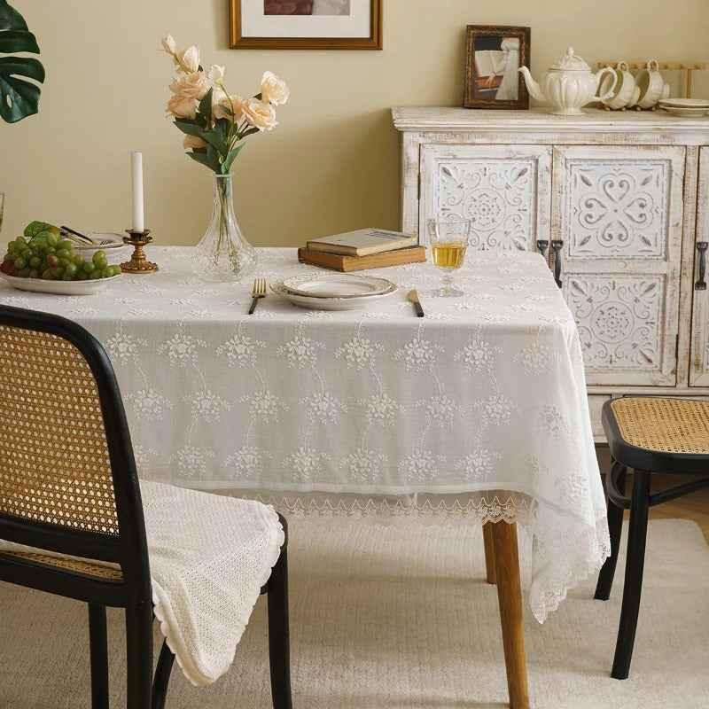 Rectangle Lace Tablecloth Vintage Embroidery Lace Table Cover - TaroTextile