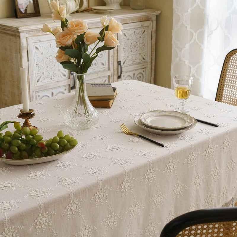 Rectangle Lace Tablecloth Vintage Embroidery Lace Table Cover - TaroTextile