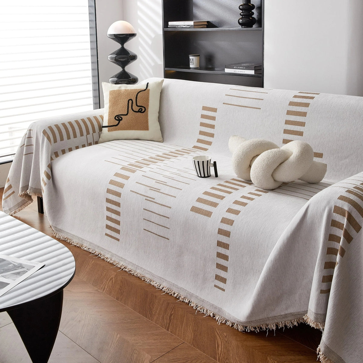 Reversible Chenille Couch Cover Blanket with Tassel Large Boho Futon Cover L Shaped Sectional Cover - TaroTextile