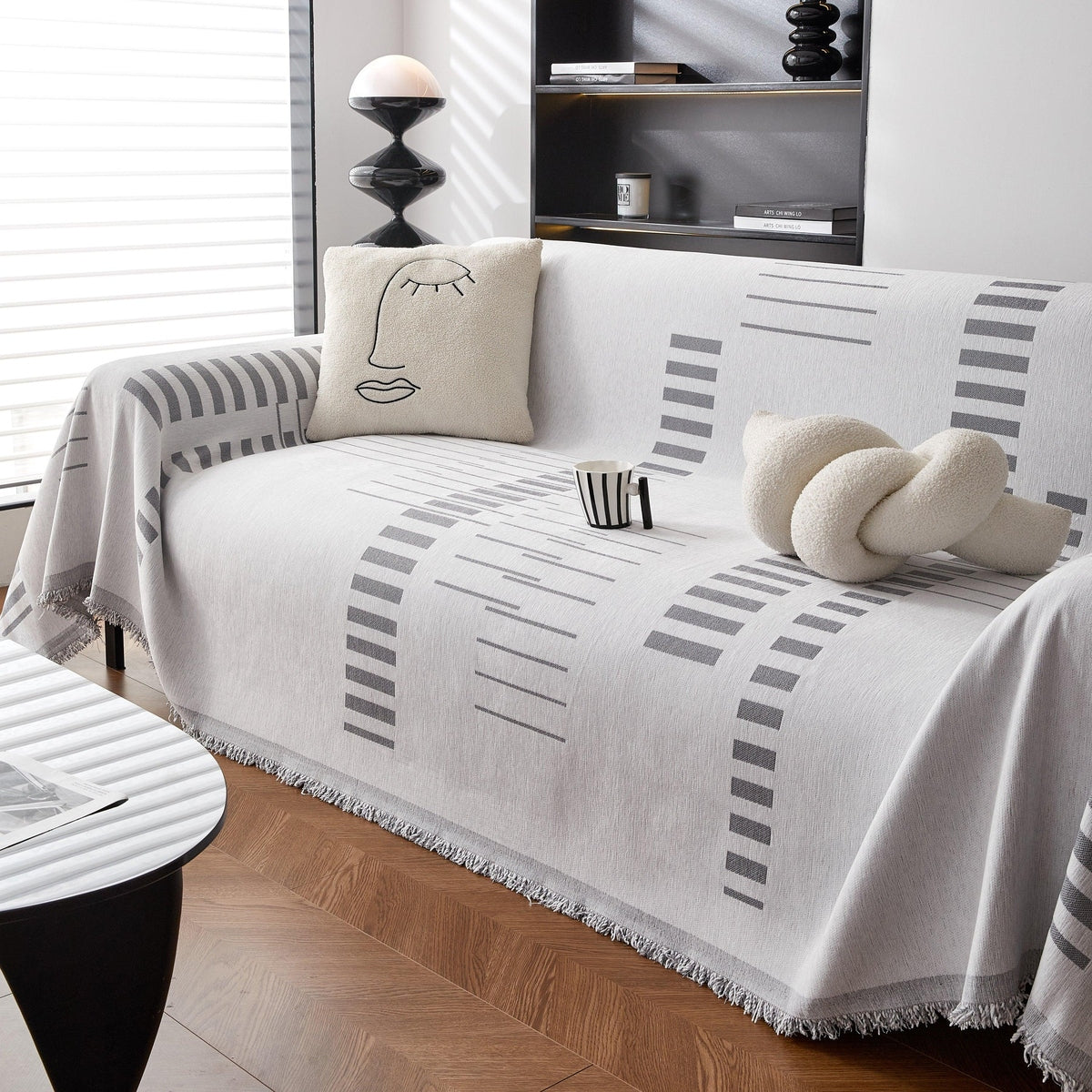 Reversible Chenille Couch Cover Blanket with Tassel Large Boho Futon Cover L Shaped Sectional Cover - TaroTextile