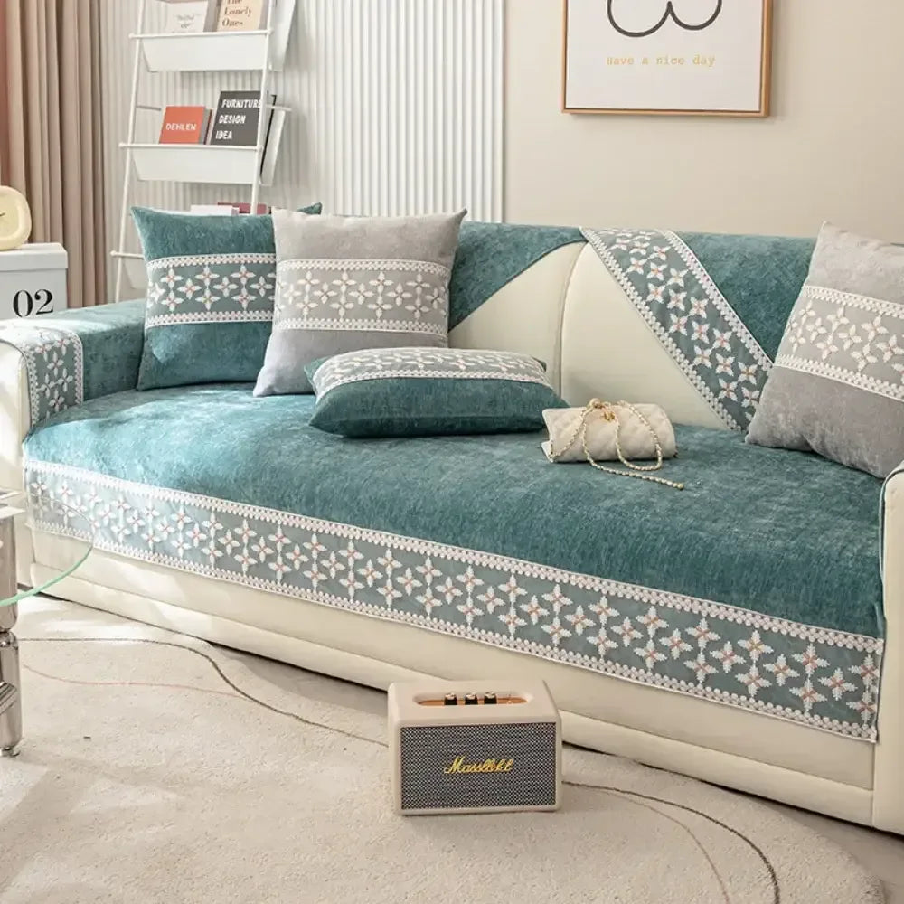 Anti-scratch I-shaped Sofa Cover Chenille Slipcover Durable Chair Protector - TaroTextile