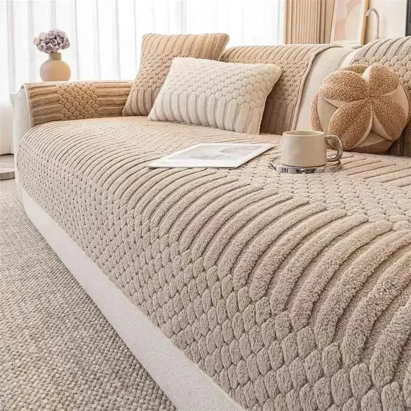 Cozy Plush Couch Cover Non Slip Fluffy Sectional Sofa Covers - TaroTextile