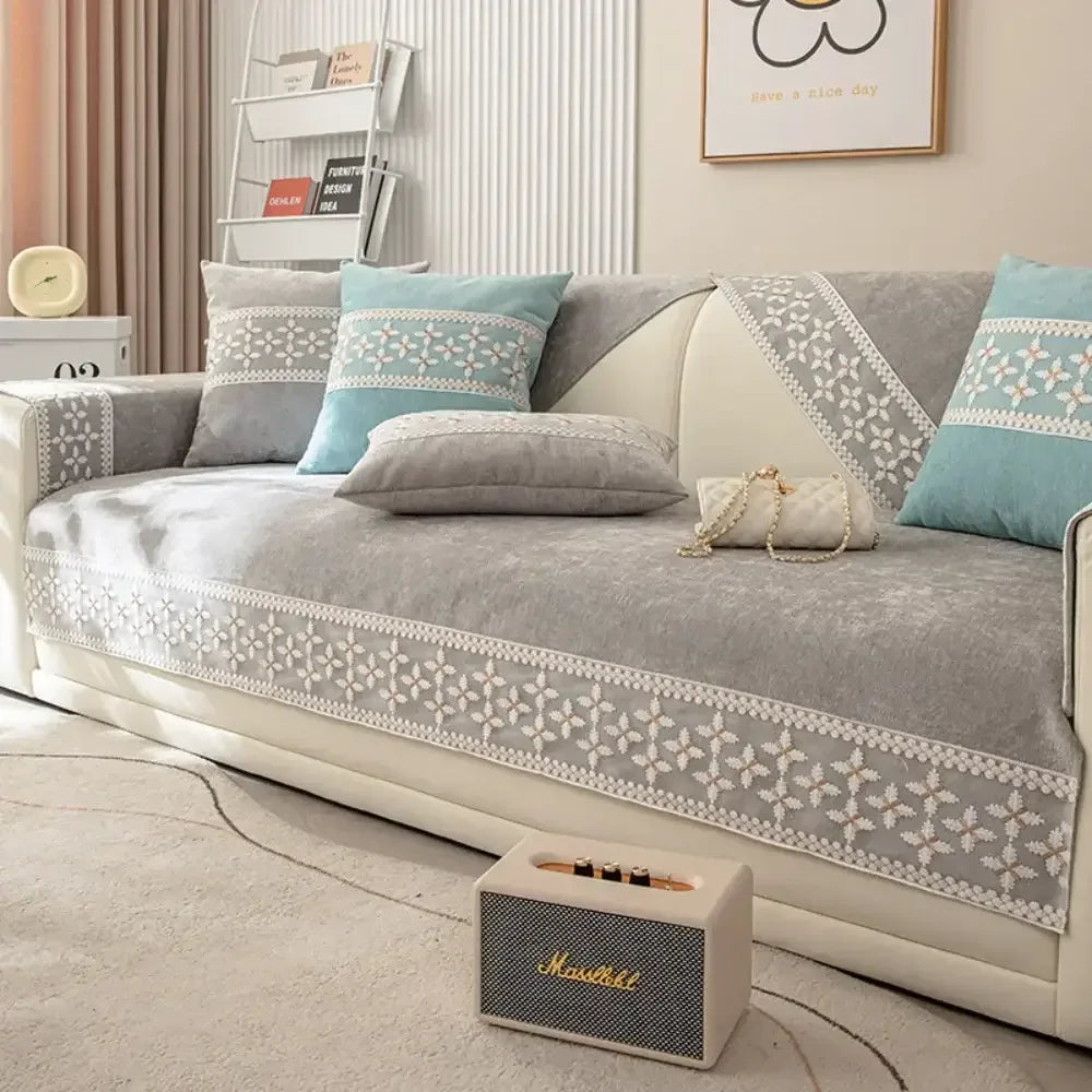 Anti-scratch I-shaped Sofa Cover Chenille Slipcover Durable Chair Protector - TaroTextile