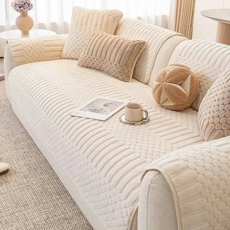Cozy Plush Couch Cover Non Slip Fluffy Sectional Sofa Covers - TaroTextile