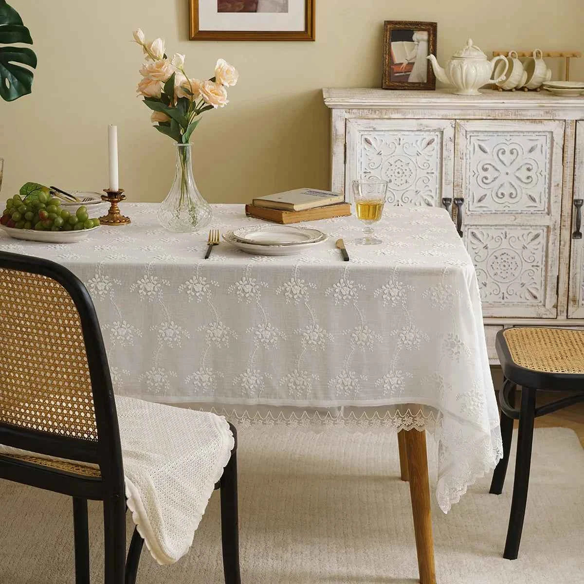 Rectangle Lace Tablecloth Vintage Embroidery Lace Table Cover