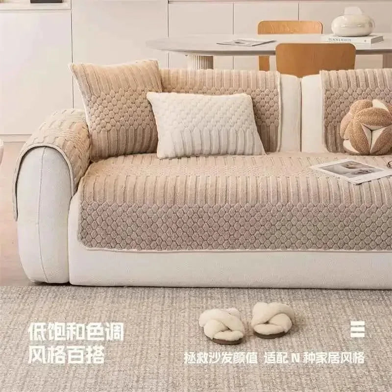 Cozy Plush Couch Cover Non Slip Fluffy Sectional Sofa Covers - TaroTextile