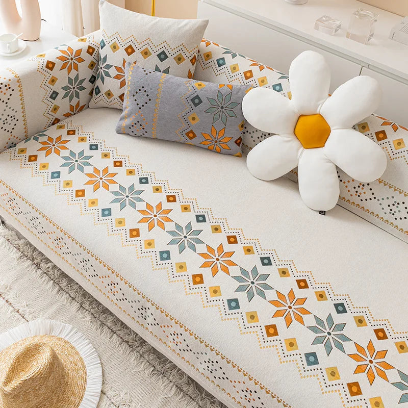 Scratch-proof Chenille Sofa Cover Bohemian Style Couch Cover Anti-slip Sofa Slipcover