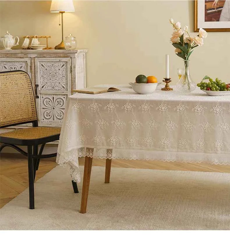 Rectangle Lace Tablecloth Vintage Embroidery Lace Table Cover