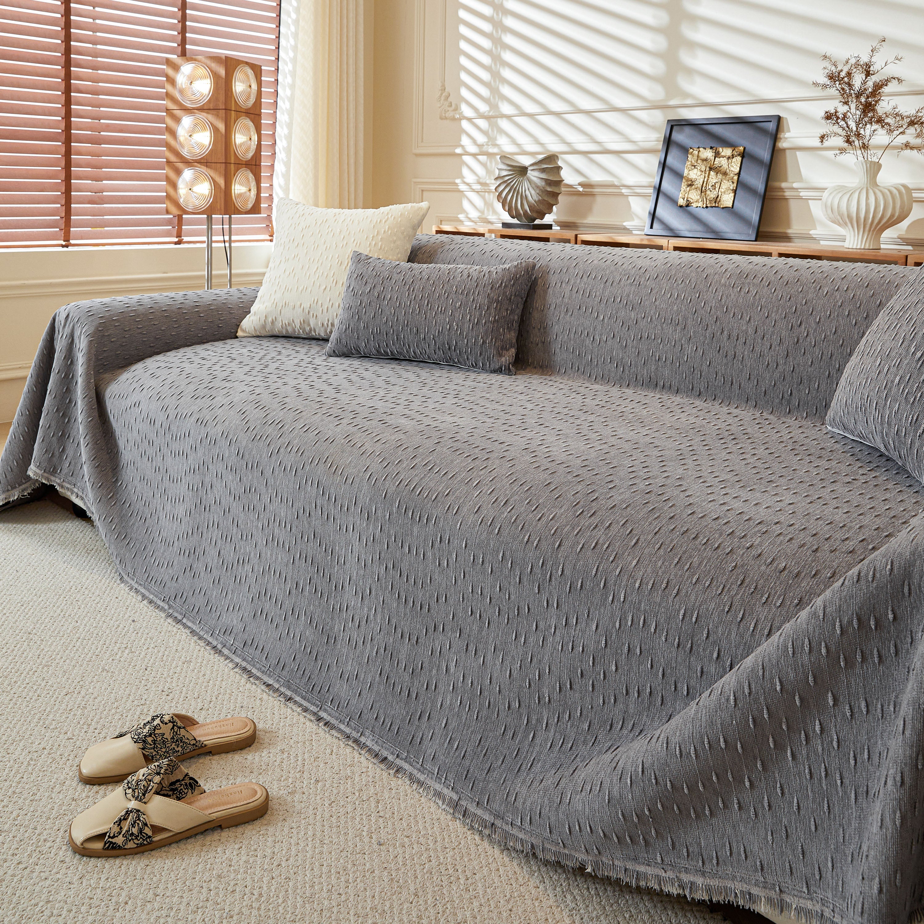Textured Throw Blanket with 3D Dobby Weave, Minimalist Furniture Protector for Couch