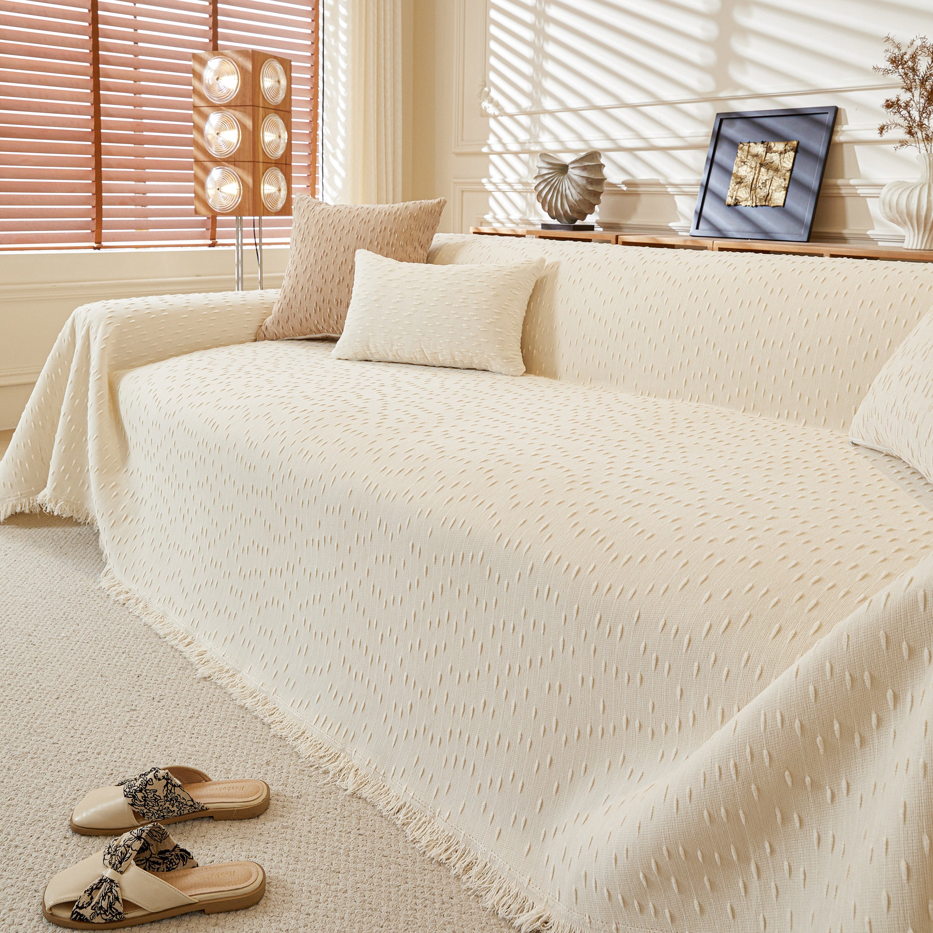 Textured Throw Blanket with 3D Dobby Weave, Minimalist Furniture Protector for Couch