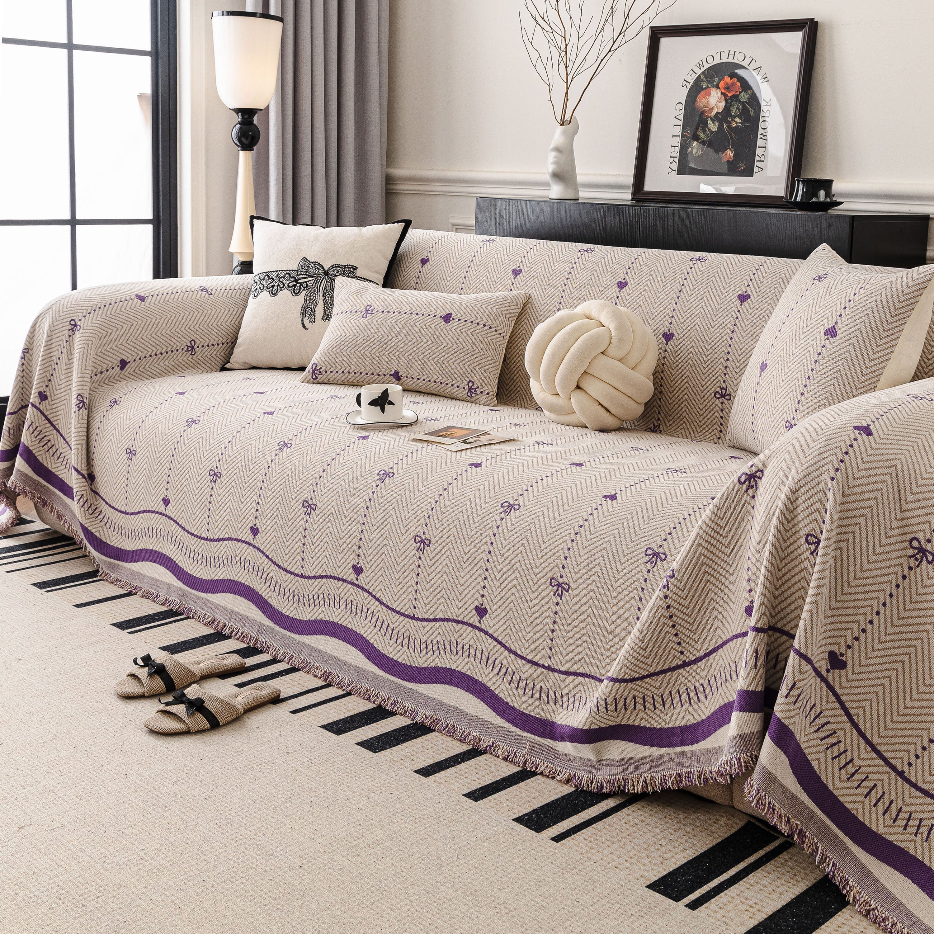 Chenille Couch Throw Cover Decorative Herringbone Sofa Blanket Protector for Couch