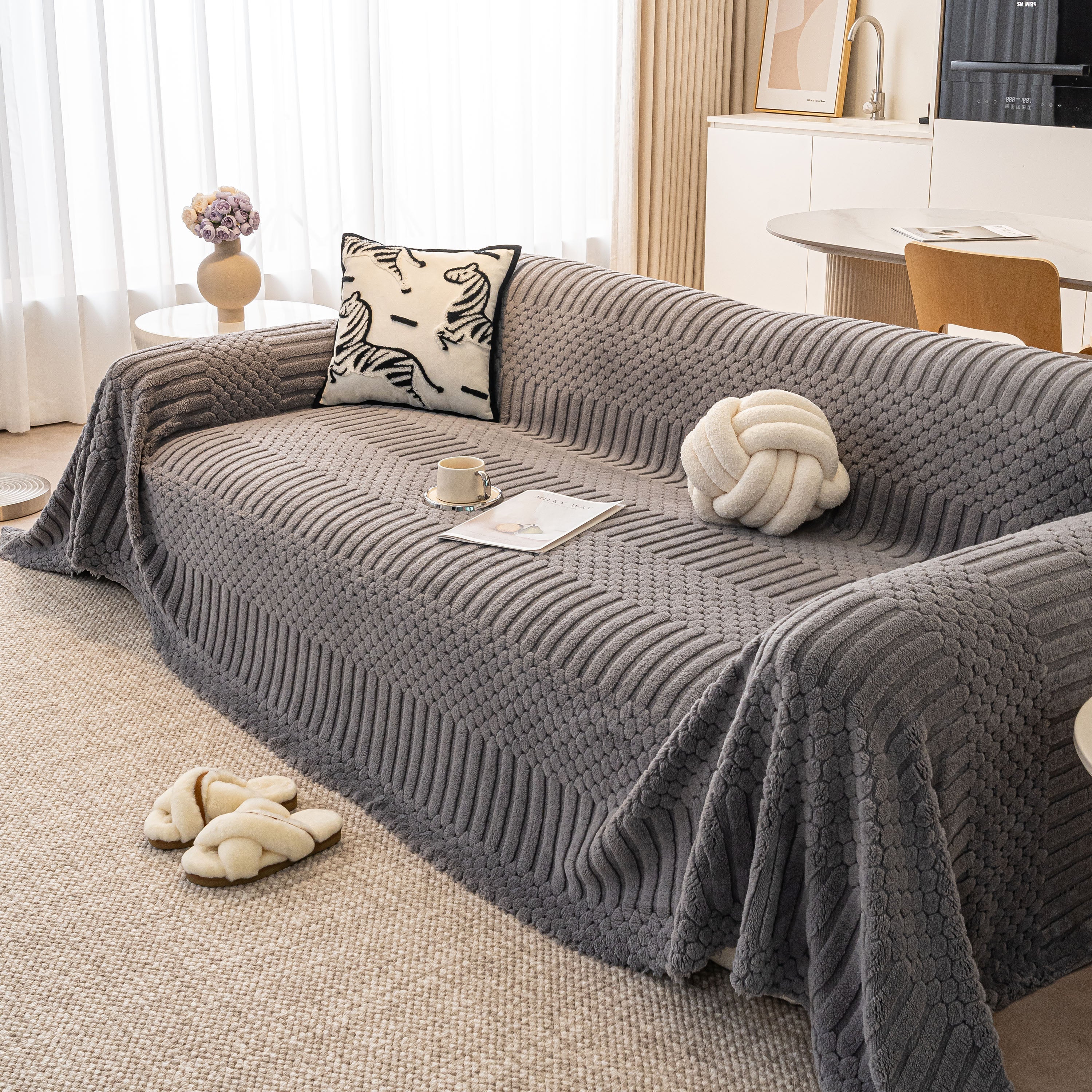 Boho 3D Geometric Throw Blanket for Couch, Luxurious Velvety Plush Fleece Sofa Cover