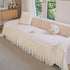 Daisy Striped Sofa Cover with Sheer Ruffle Skirt, Floral Soft Slipcover Blanket