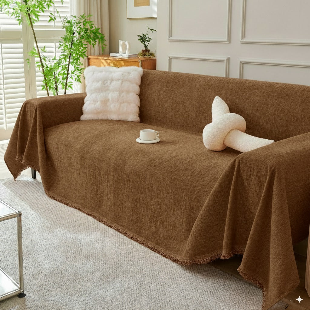 Solid Color Chenille Sofa Throw Blanket, Soft & Plush Decorative Couch Throw Cover