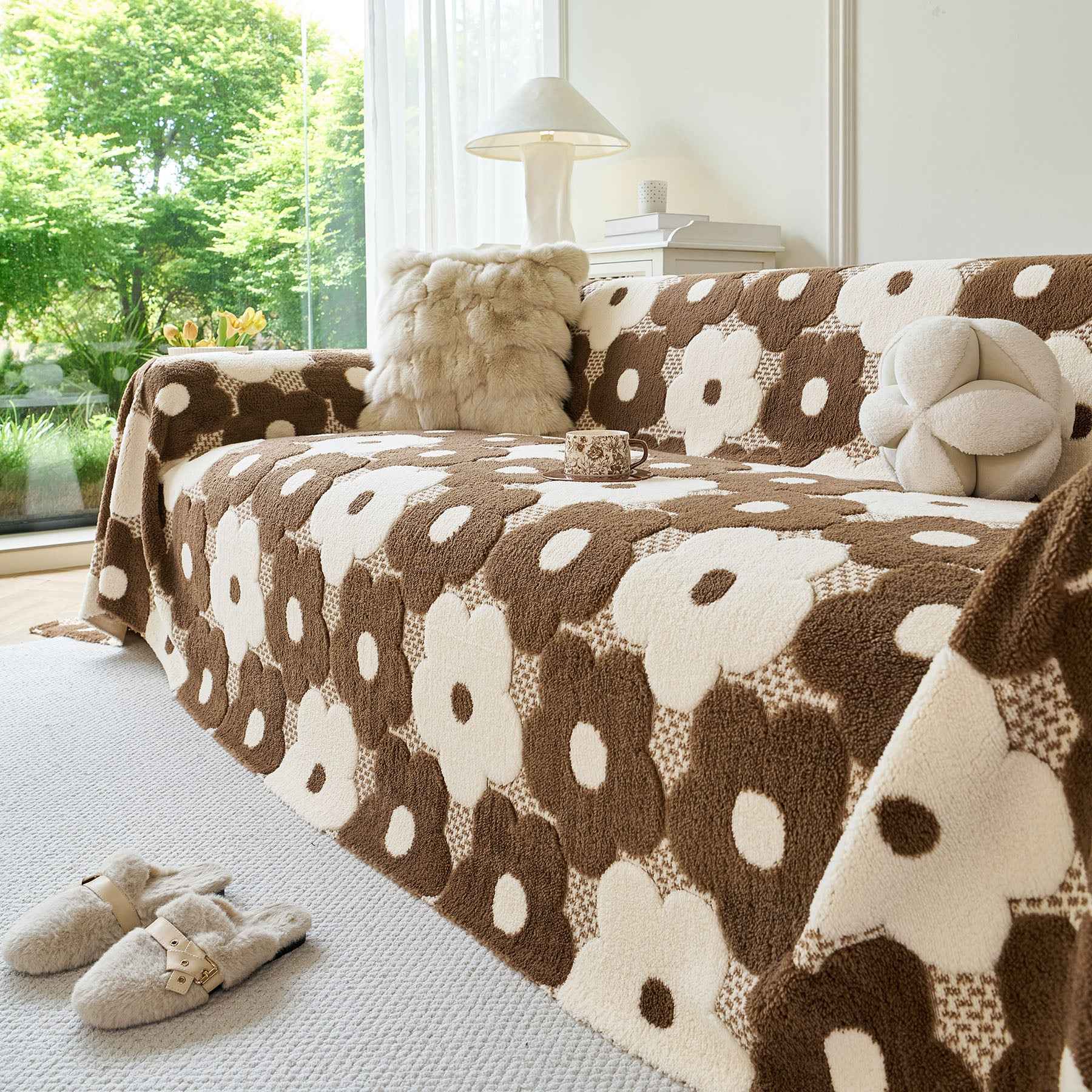 Plush Floral Sofa Throw Cover, Thick Soft Couch Protector Throw Couch for Dogs, Kids