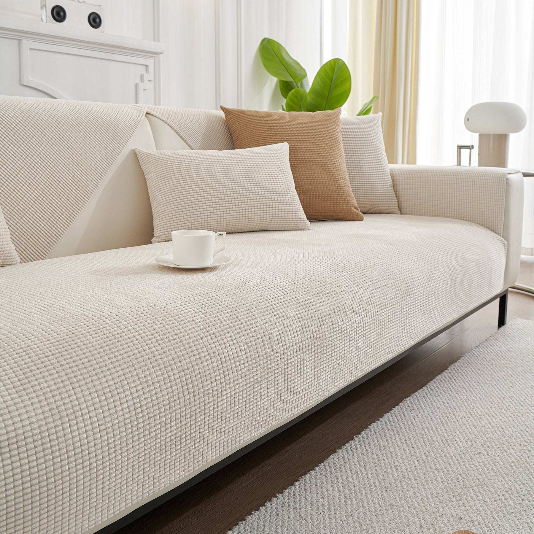 Water-Resistant Waffle Textured Sofa Cover, Non-Slip Couch Protector for Pets & Kids