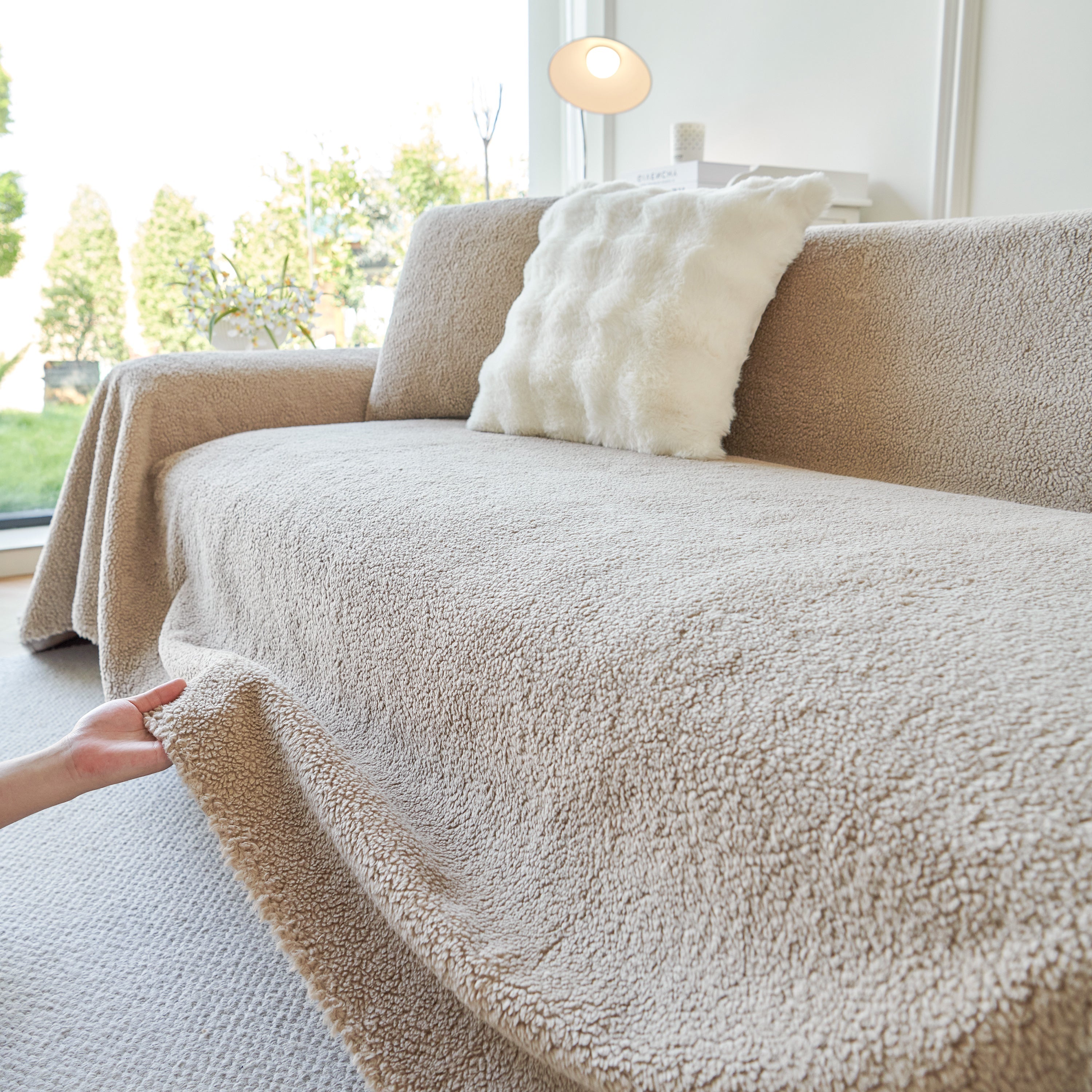 Thick Sherpa Fleece Sofa Protector Cover Stylish Durable Slipcovers for Couches and Chairs