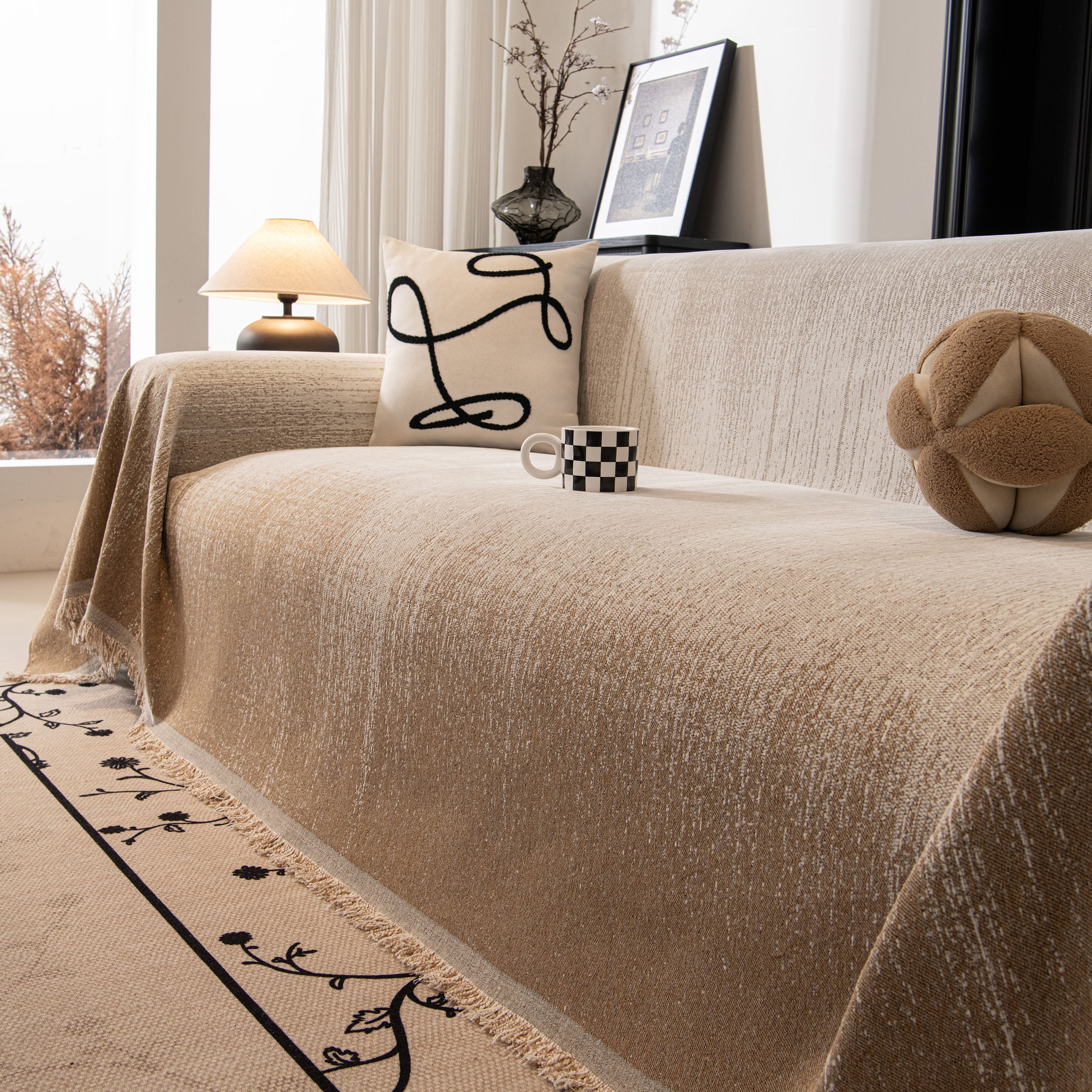 Modern Textured Sofa Cover Blanket, Tightly Woven Pet Sofa Throw for Sectional Couches