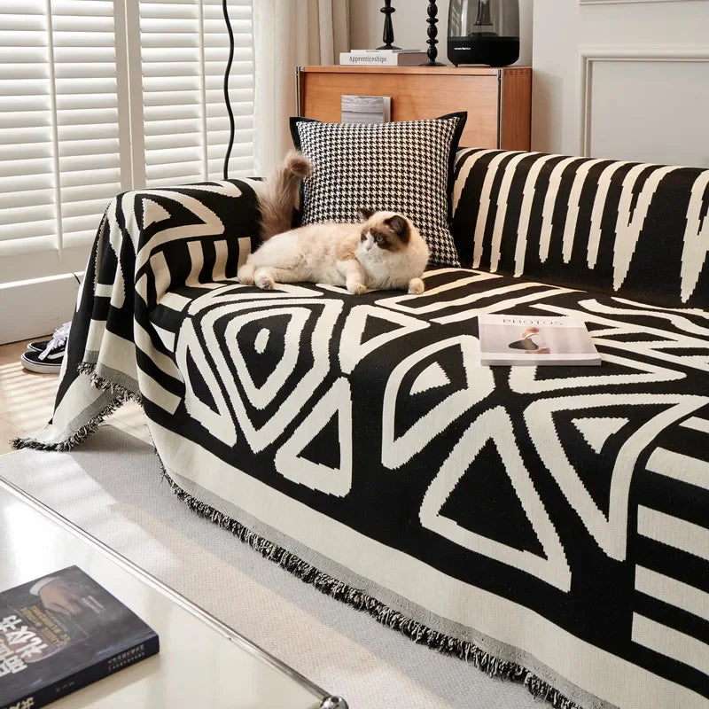 Boho Style Chenille Sofa Slipcover Anti-scratch Sofa Blanket Durable Seat Cushion Cover