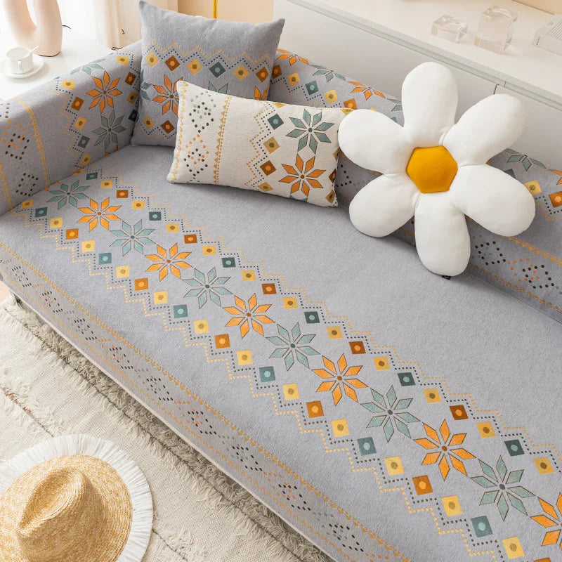 Scratch-proof Chenille Sofa Cover Bohemian Style Couch Cover Anti-slip Sofa Slipcover