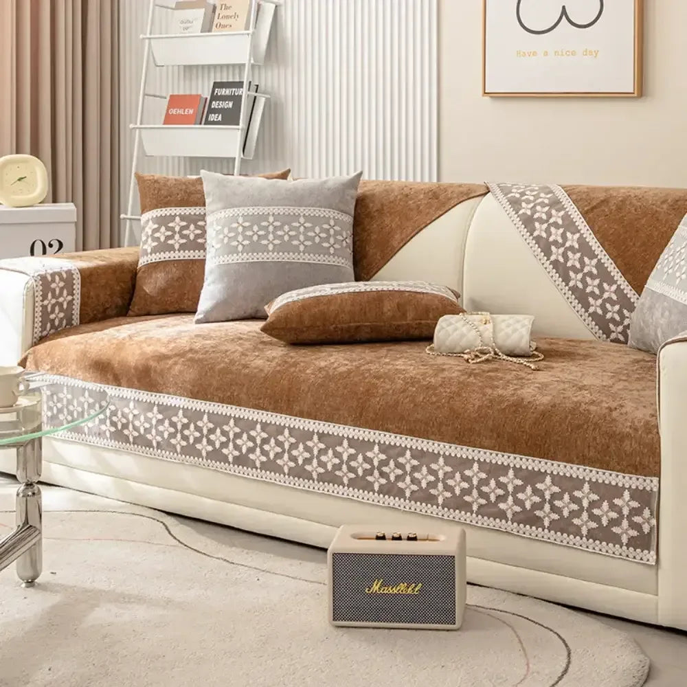 Anti-scratch I-shaped Sofa Cover Chenille Slipcover Durable Chair Protector - TaroTextile