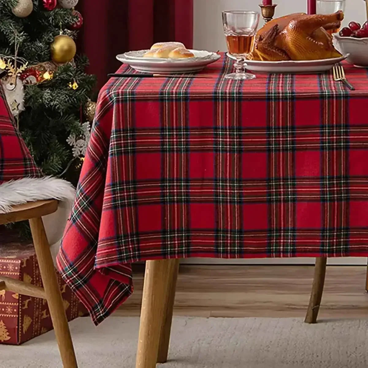 Christmas Tablecloth Red Green Rectangular Table Cover - TaroTextile