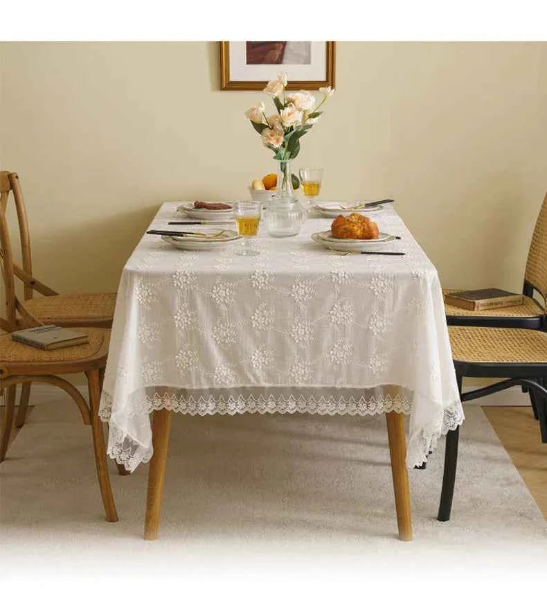 Rectangle Lace Tablecloth Vintage Embroidery Lace Table Cover