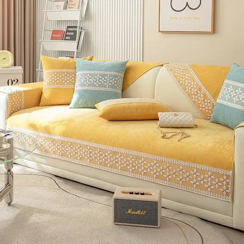 Anti-scratch I-shaped Sofa Cover Chenille Slipcover Durable Chair Protector - TaroTextile