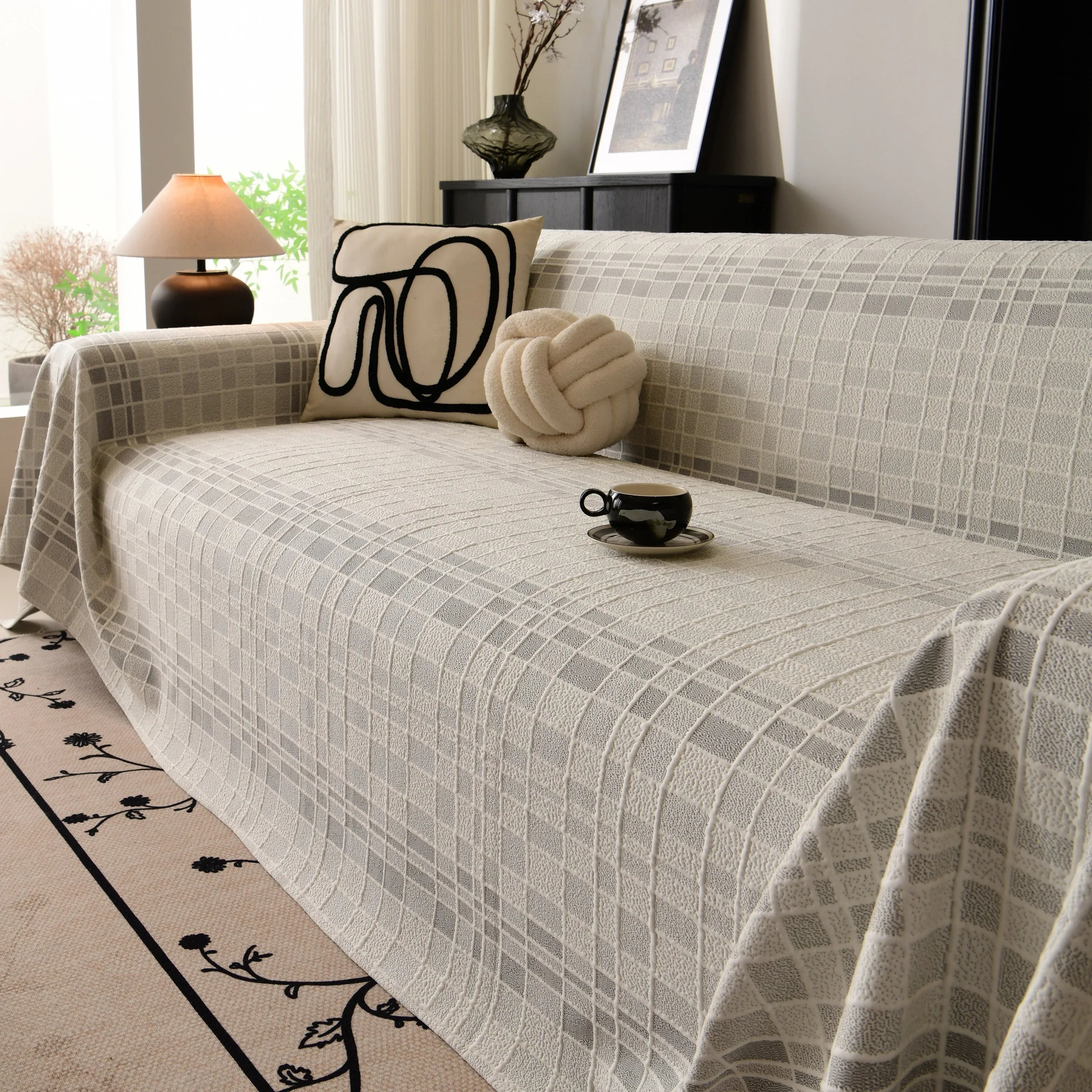 Sofa Cover Throw with Subtle Textured Stripes Lightweight Smooth Couch Slipcover - TaroTextile