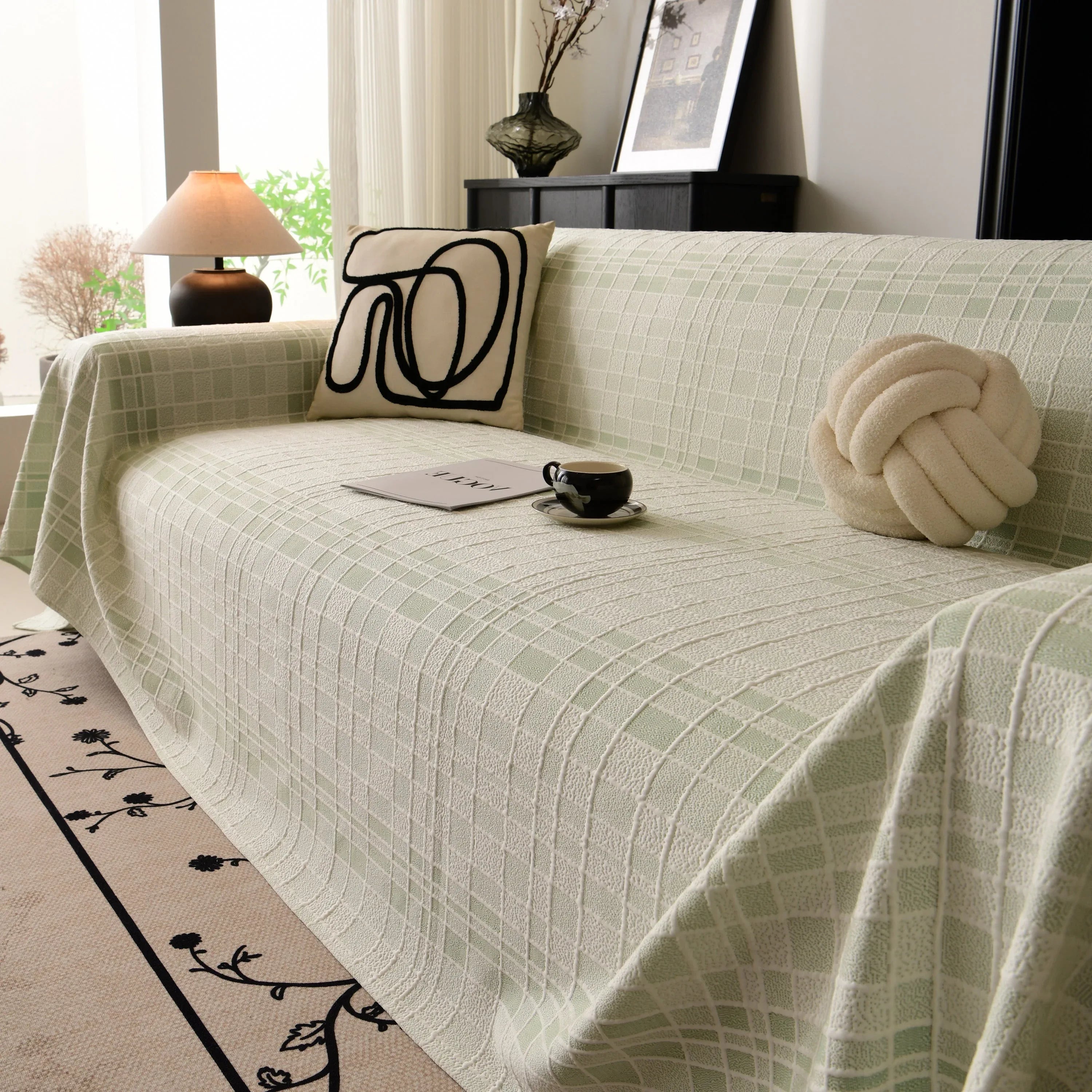 Sofa Cover Throw with Subtle Textured Stripes Lightweight Smooth Couch Slipcover - TaroTextile