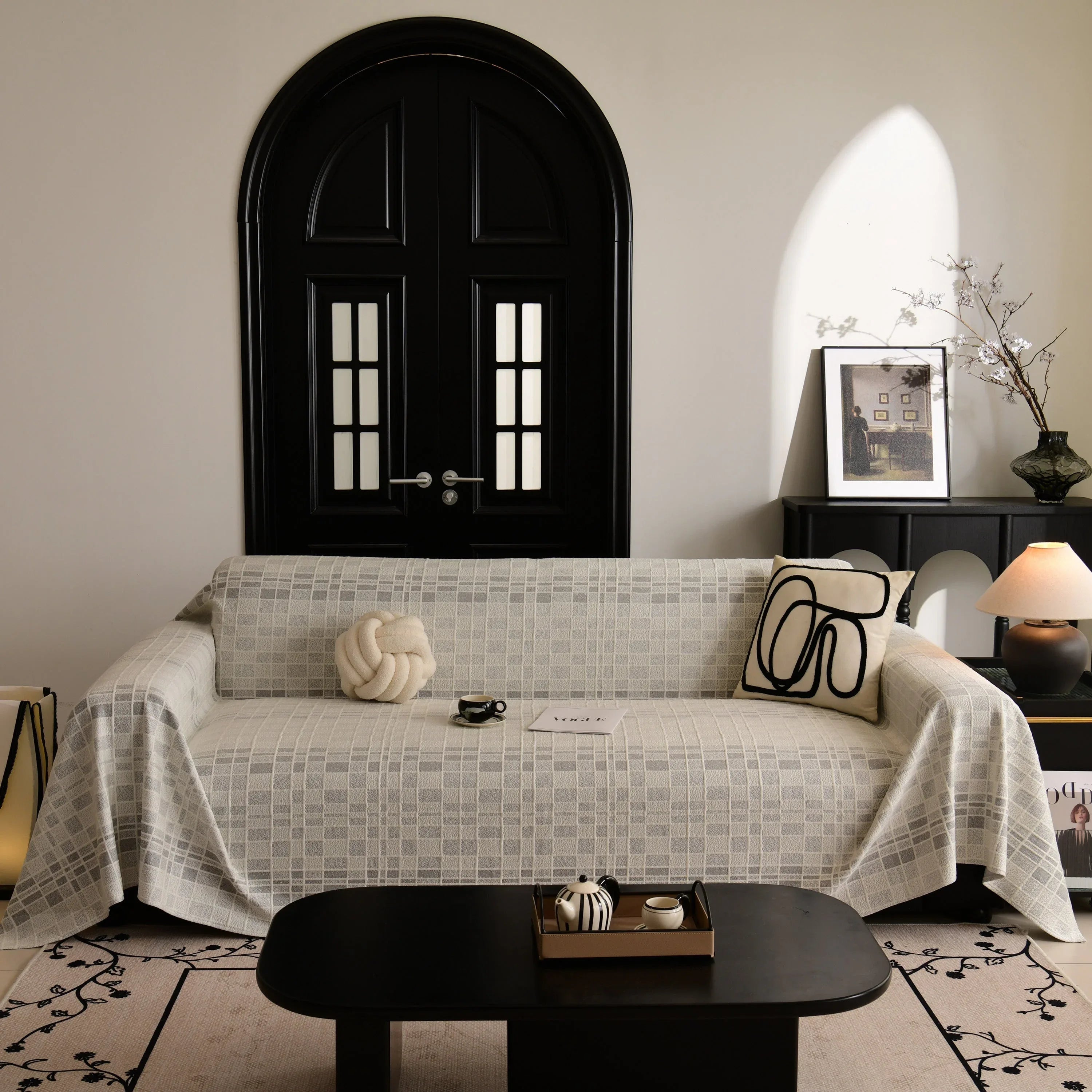 Sofa Cover Throw with Subtle Textured Stripes Lightweight Smooth Couch Slipcover - TaroTextile