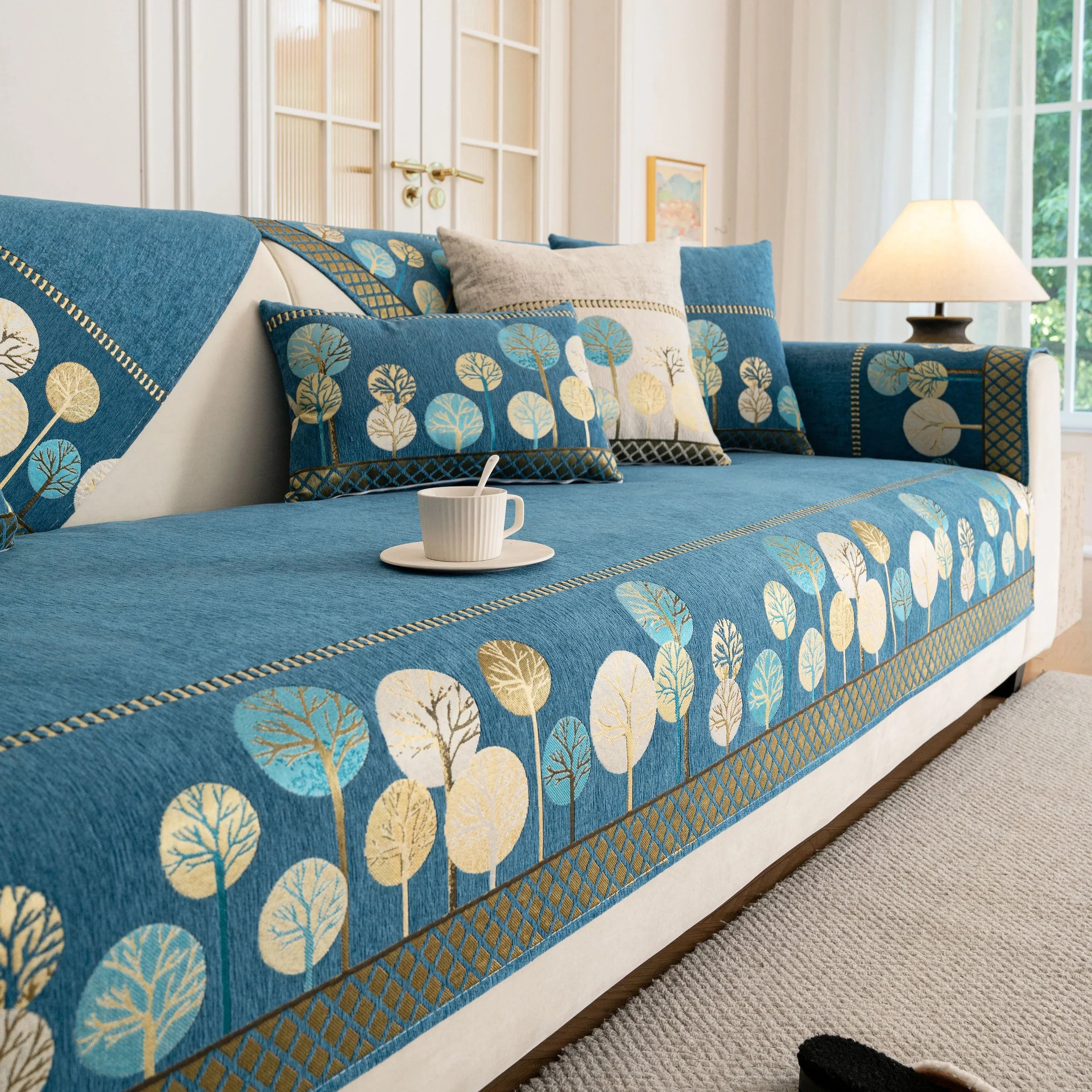 Sofa Cover for Couch, Non-Slip Sectional Couch Cover with Woven Tree Pattern - TaroTextile