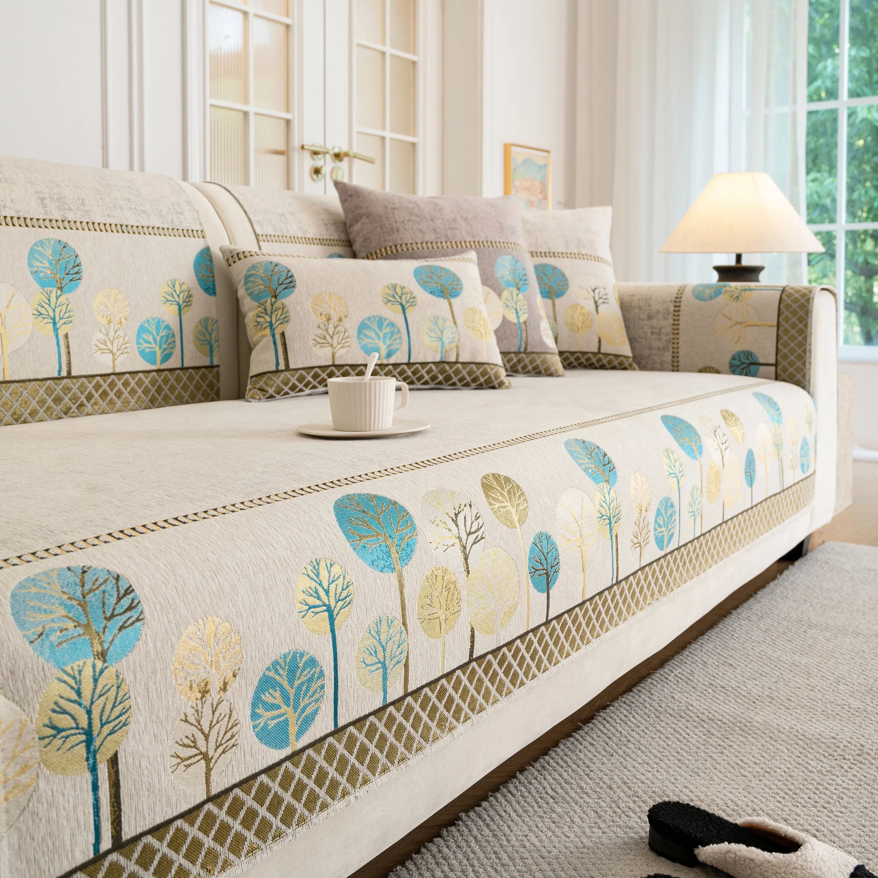 Sofa Cover for Couch, Non-Slip Sectional Couch Cover with Woven Tree Pattern - TaroTextile
