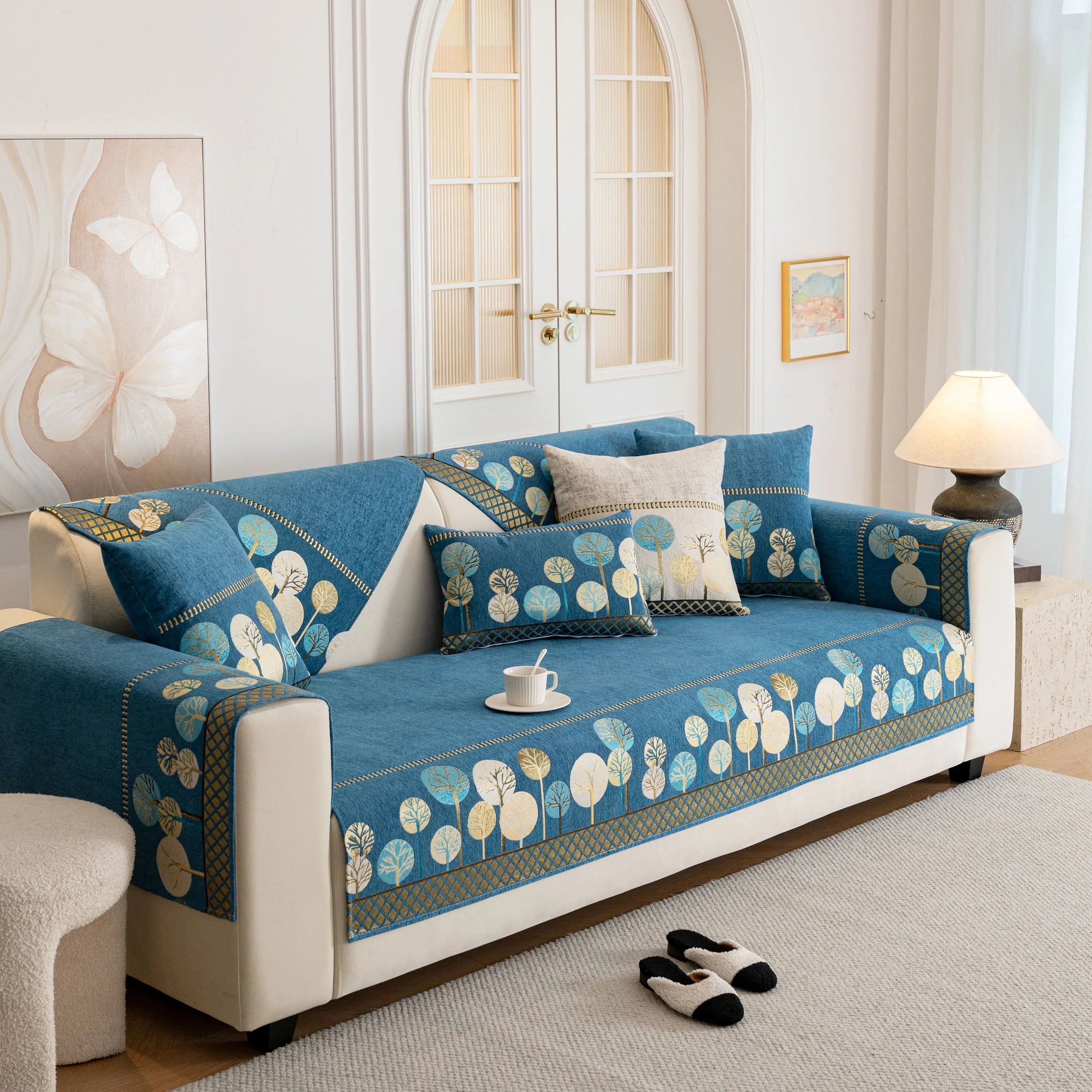 Sofa Cover for Couch, Non-Slip Sectional Couch Cover with Woven Tree Pattern - TaroTextile