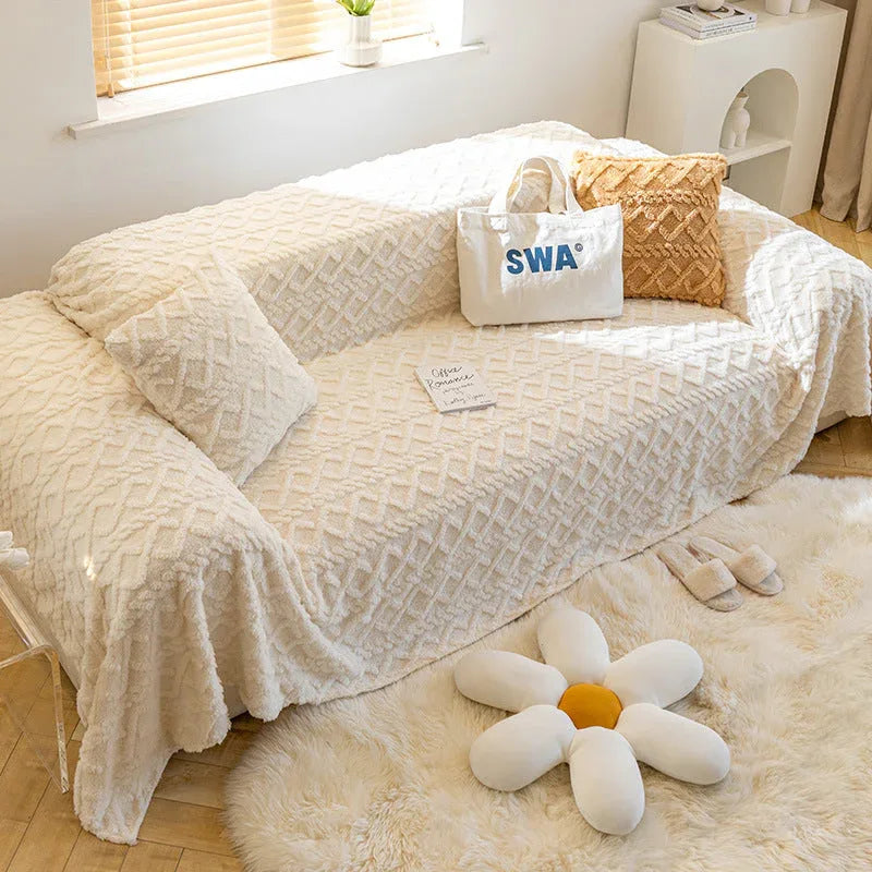Soft Coral Plush Sofa Blanket Cozy Warm Throw Blanket Universal Slipcover - TaroTextile