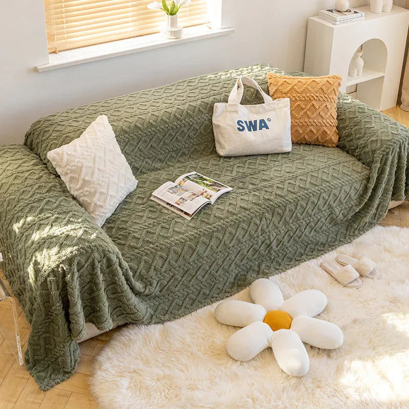 Soft Coral Plush Sofa Blanket Cozy Warm Throw Blanket Universal Slipcover - TaroTextile