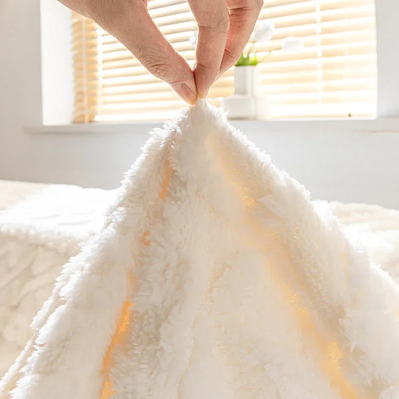 Soft Coral Plush Sofa Blanket Cozy Warm Throw Blanket Universal Slipcover - TaroTextile