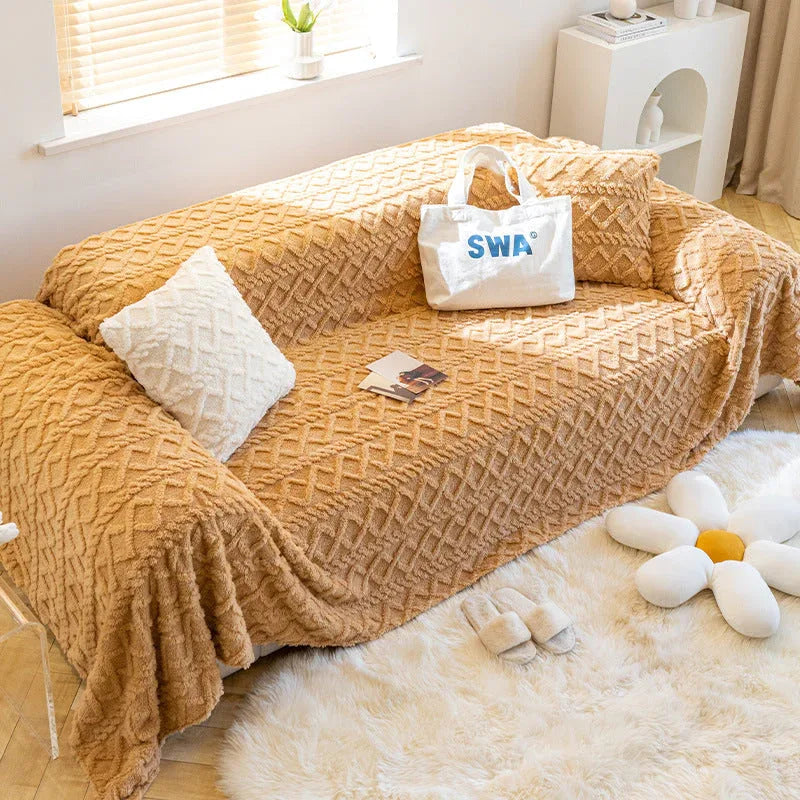 Soft Coral Plush Sofa Blanket Cozy Warm Throw Blanket Universal Slipcover - TaroTextile