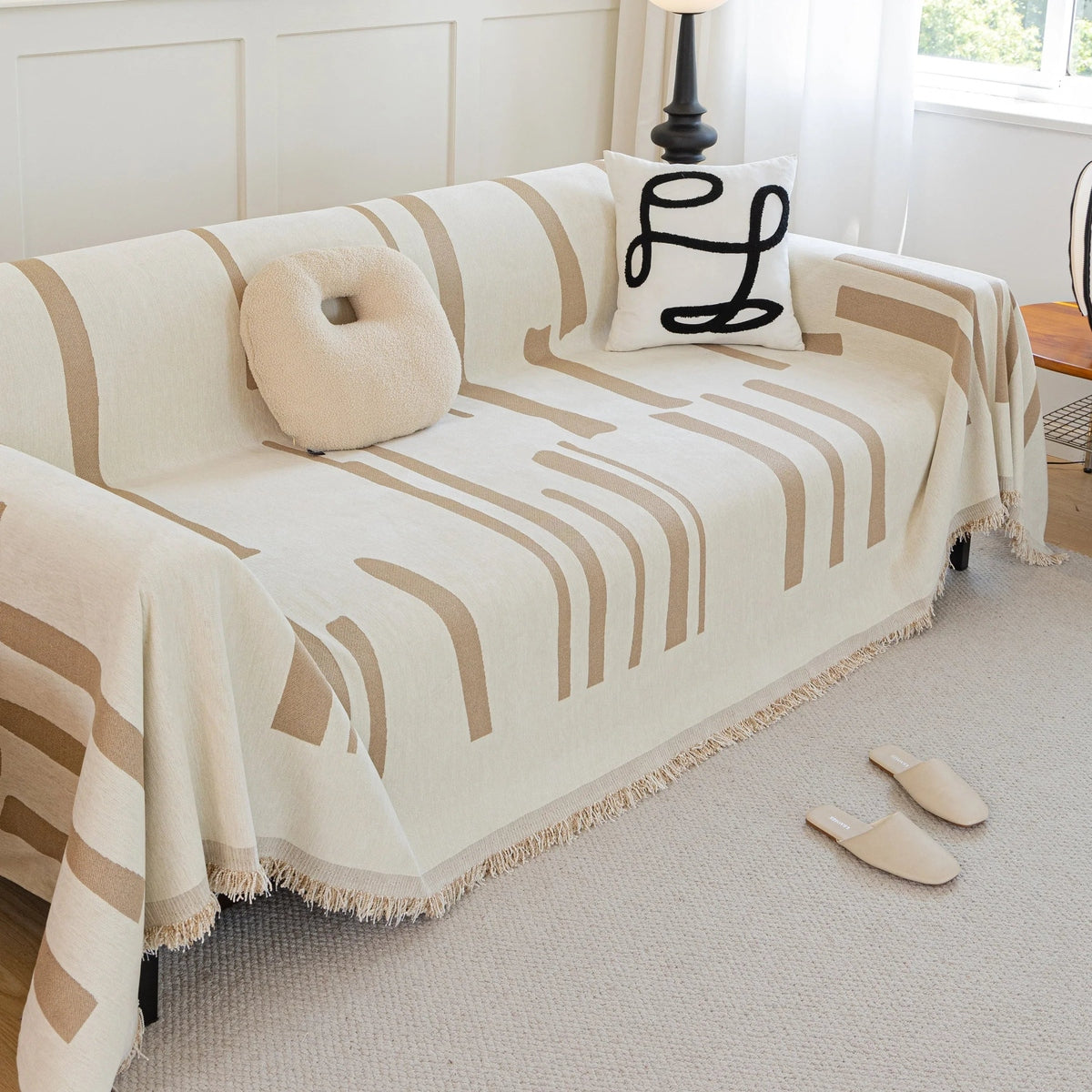 Soft Cozy Chenille Throw Cover for Couch with Tassel Accents, Dustproof Soft Throws for Sofa - TaroTextile